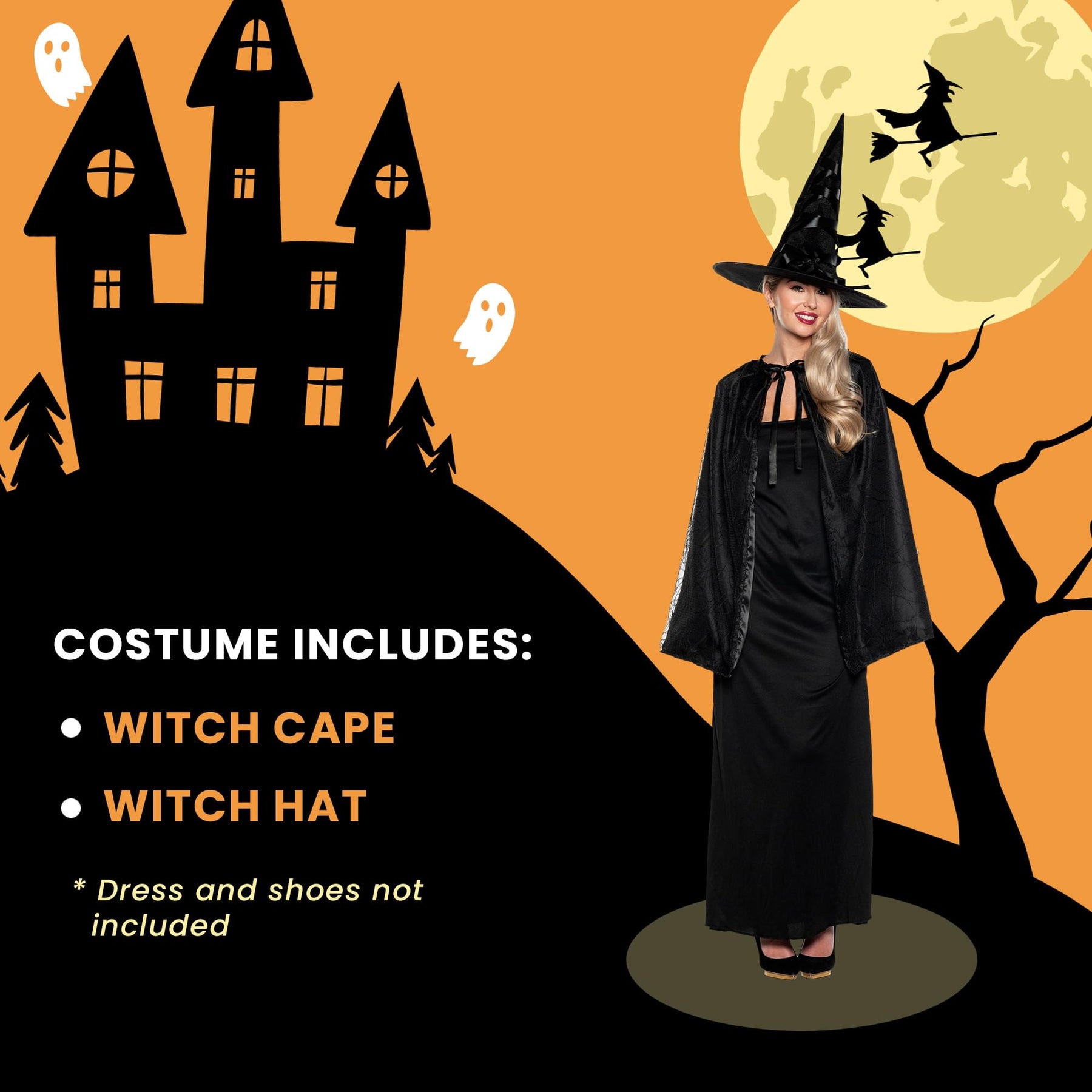 Witch Cape and Hat Adult Costume Set | Black