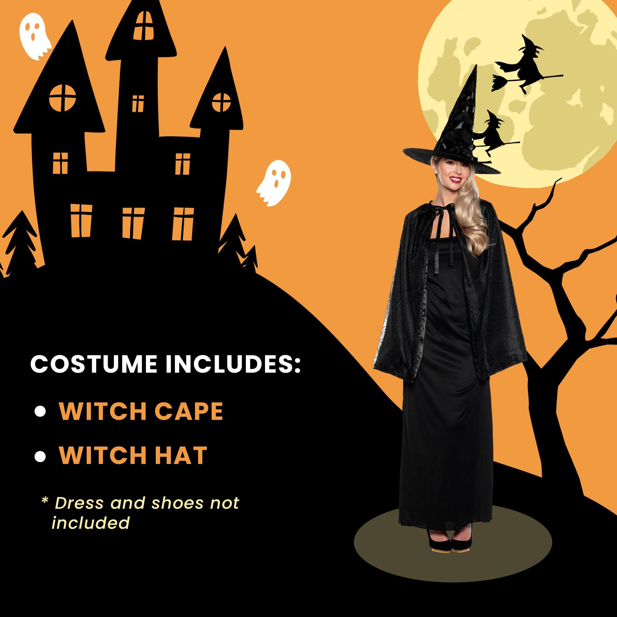 Witch Cape and Hat Adult Costume Set | Black