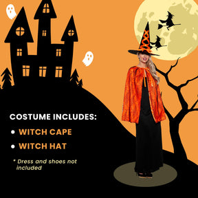 Witch Cape and Hat Adult Costume Set | Orange