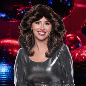 70's Feathered Adult Costume Wig | Brunette