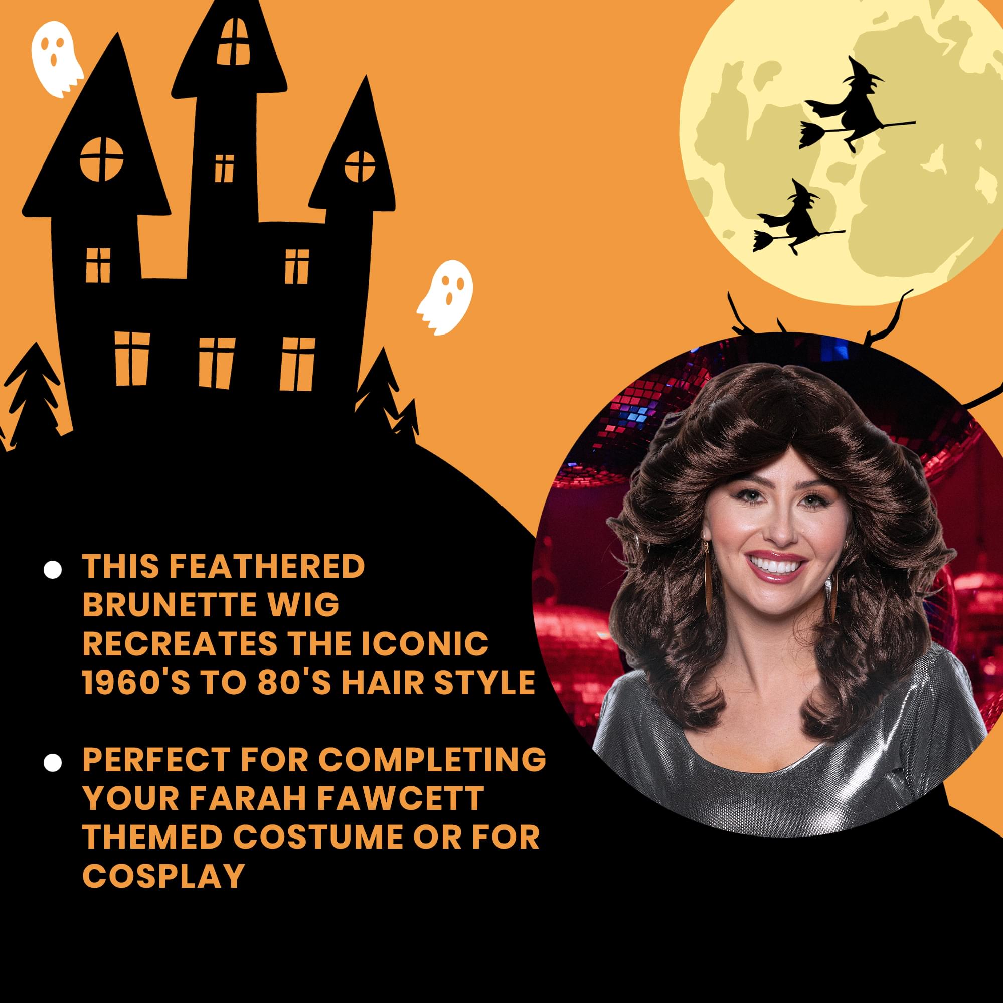 70's Feathered Adult Costume Wig | Brunette