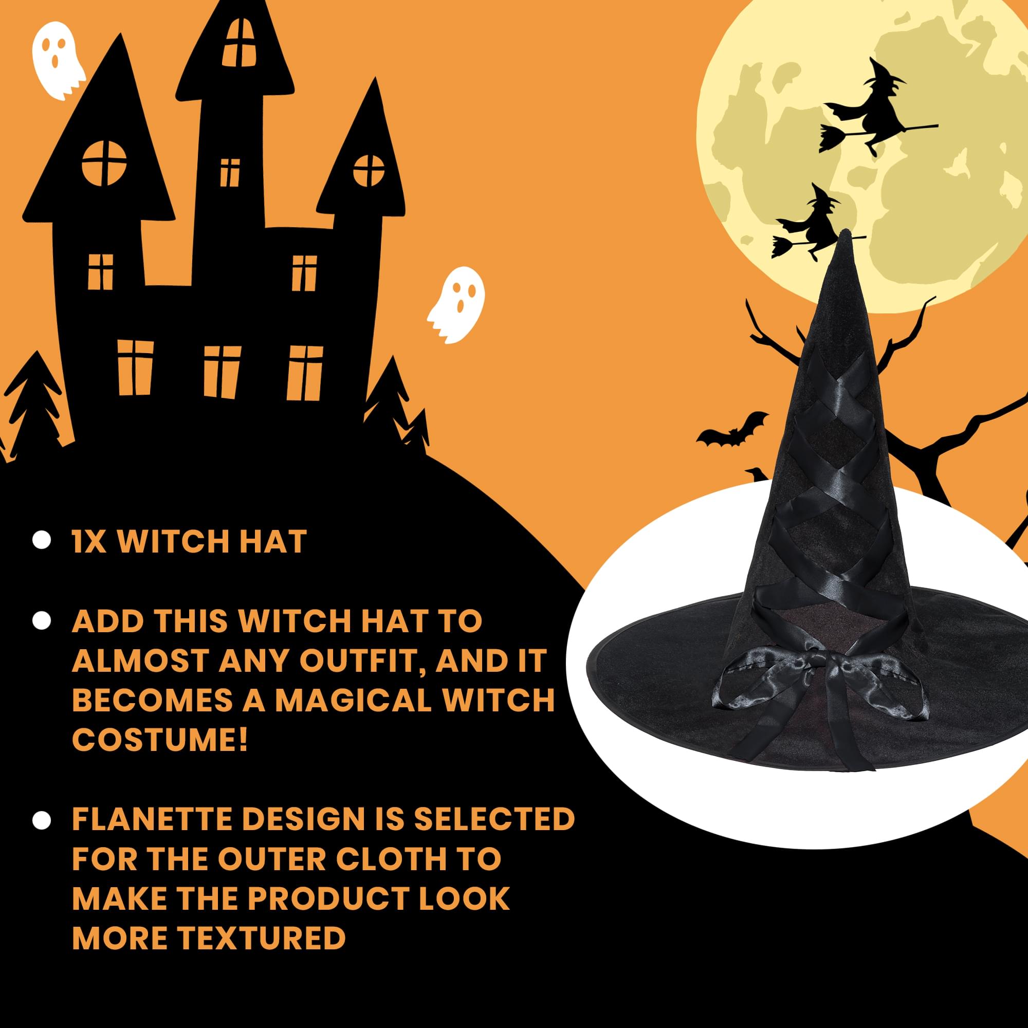 Witch Hat with Ribbon Adult Costume Accessory | Black