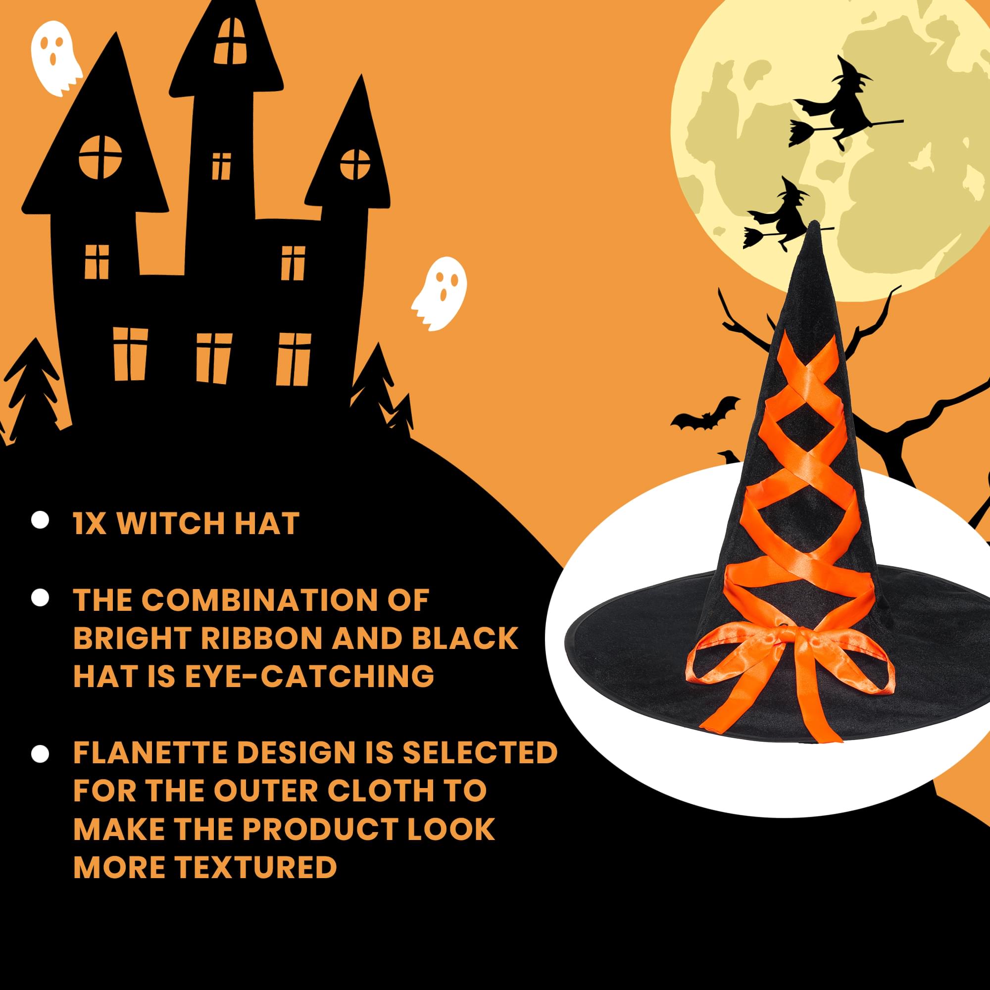 Witch Hat with Ribbon Adult Costume Accessory | Orange
