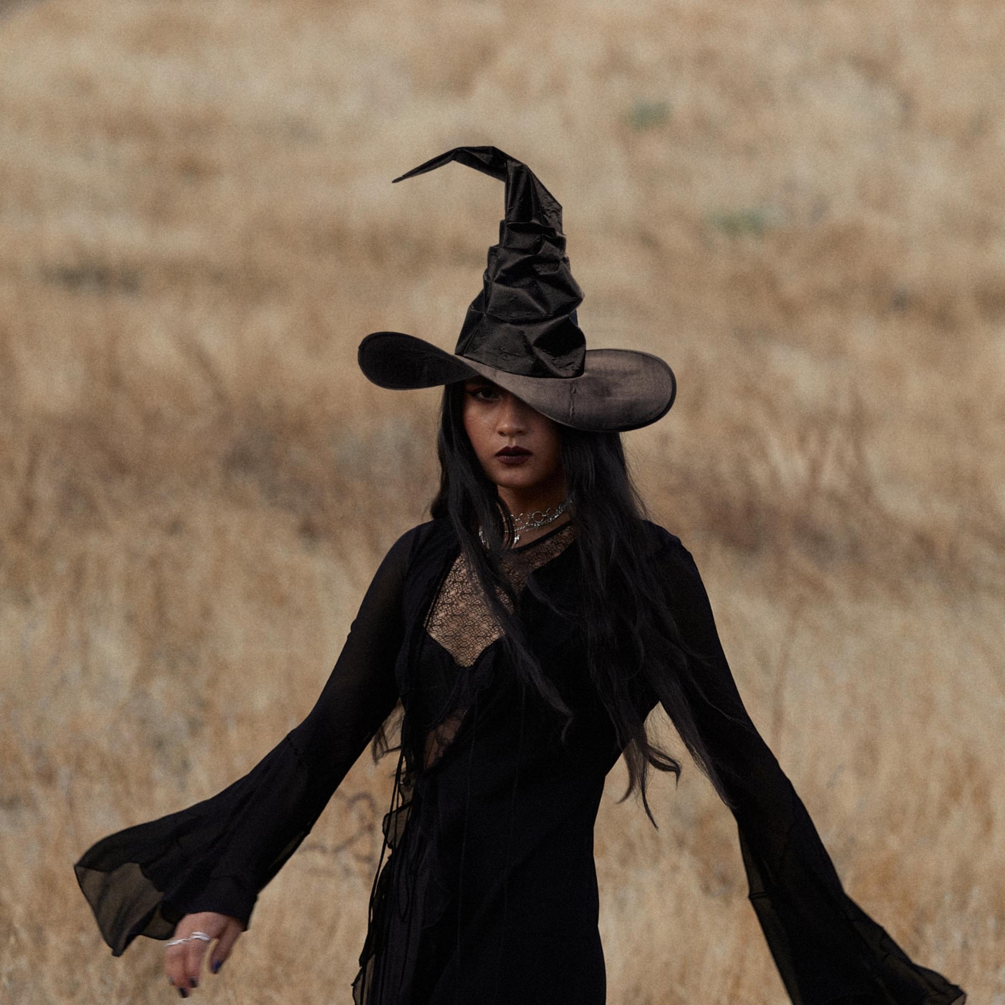 Curved Witch Hat Adult Costume Accessory | Black