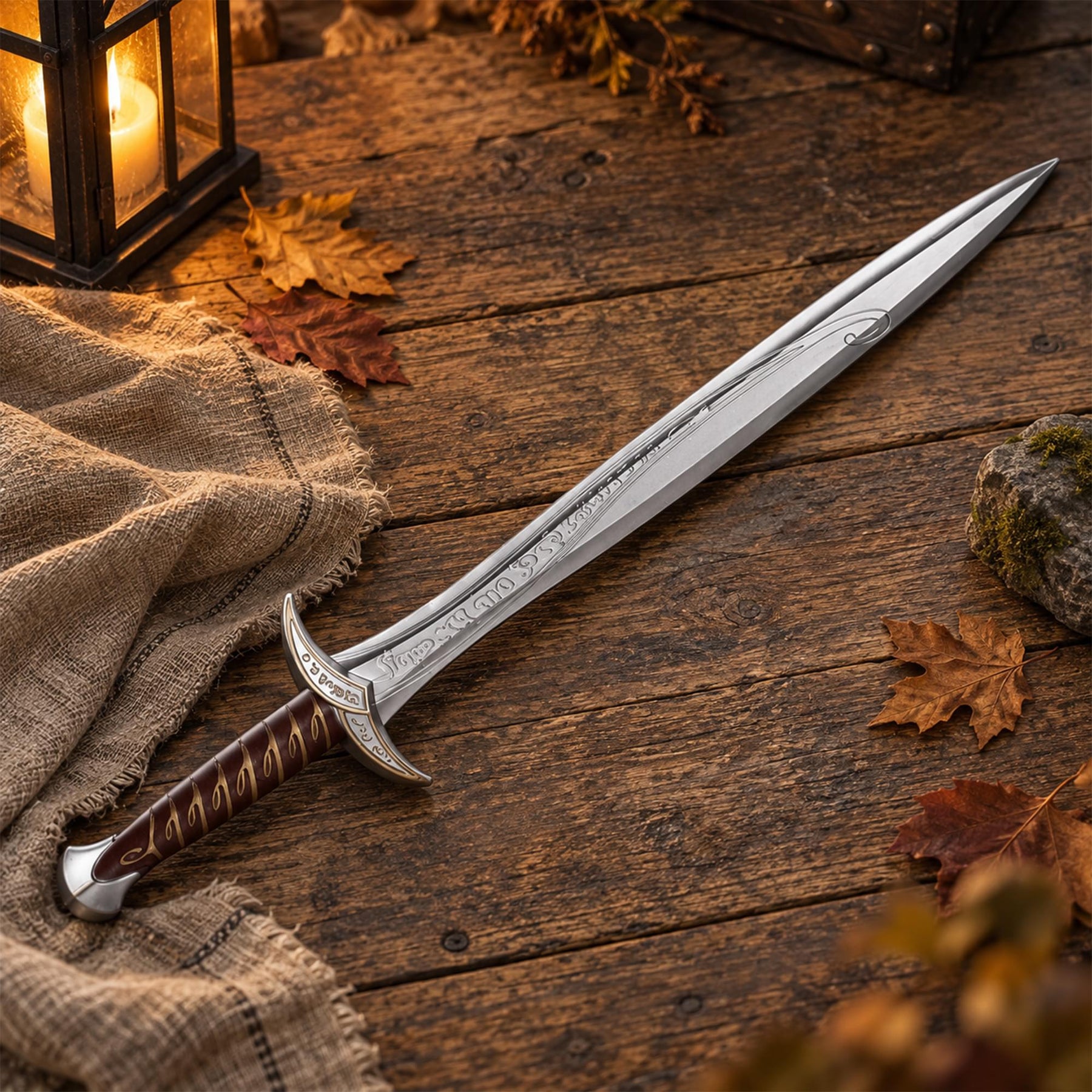 Silver Curved Foam Sword with Brown Handle Adult Costume Accessory