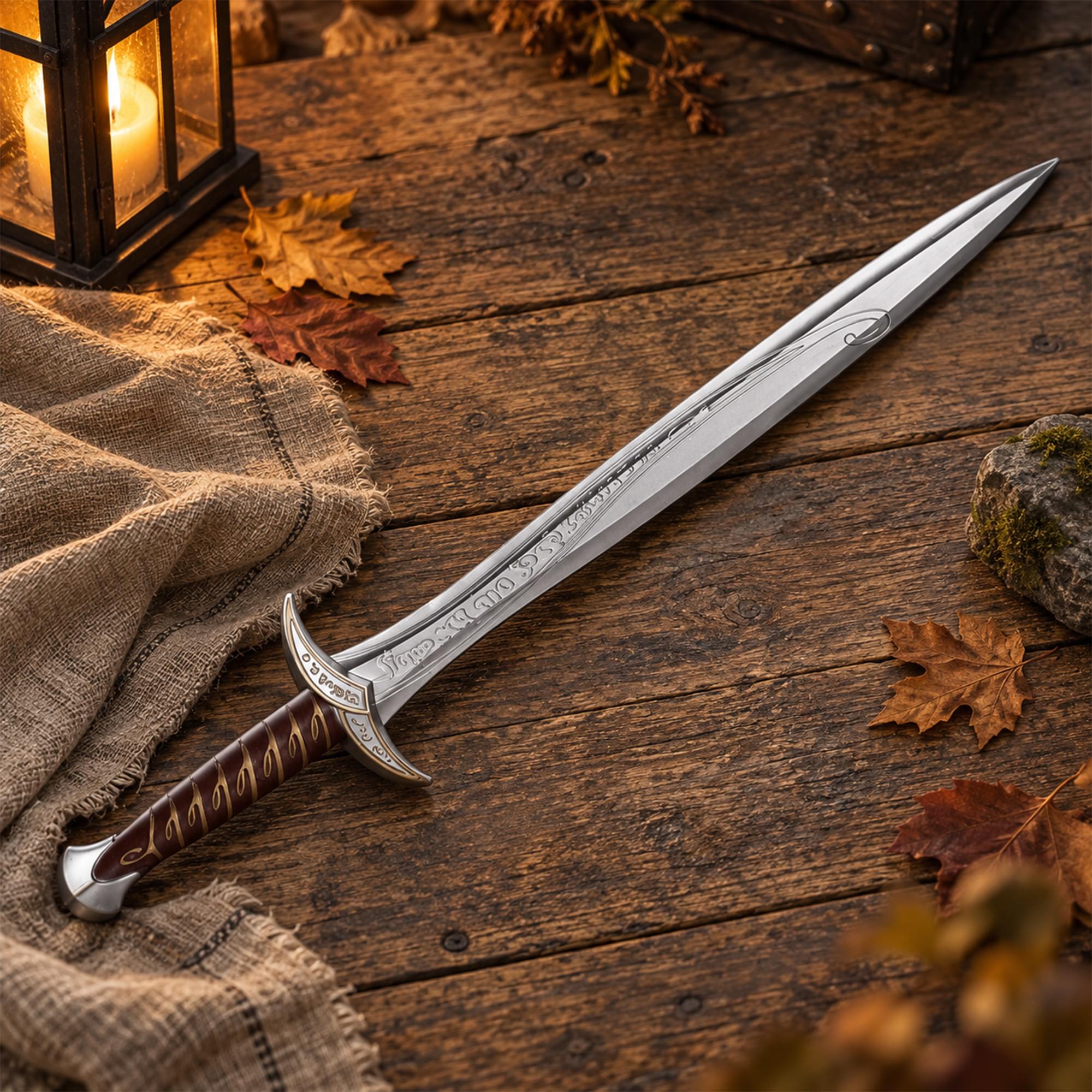 Silver Curved Foam Sword with Brown Handle Adult Costume Accessory