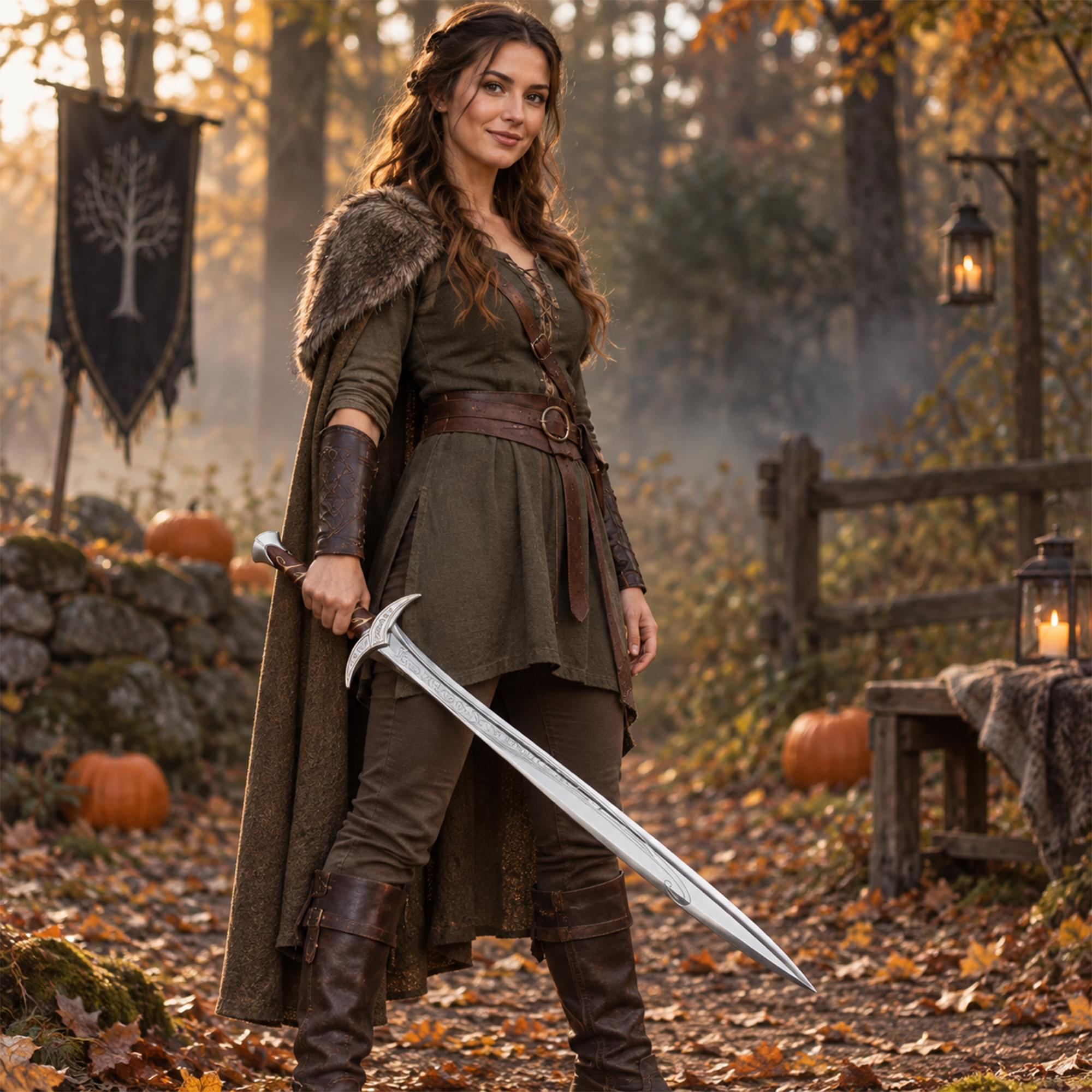Silver Curved Foam Sword with Brown Handle Adult Costume Accessory