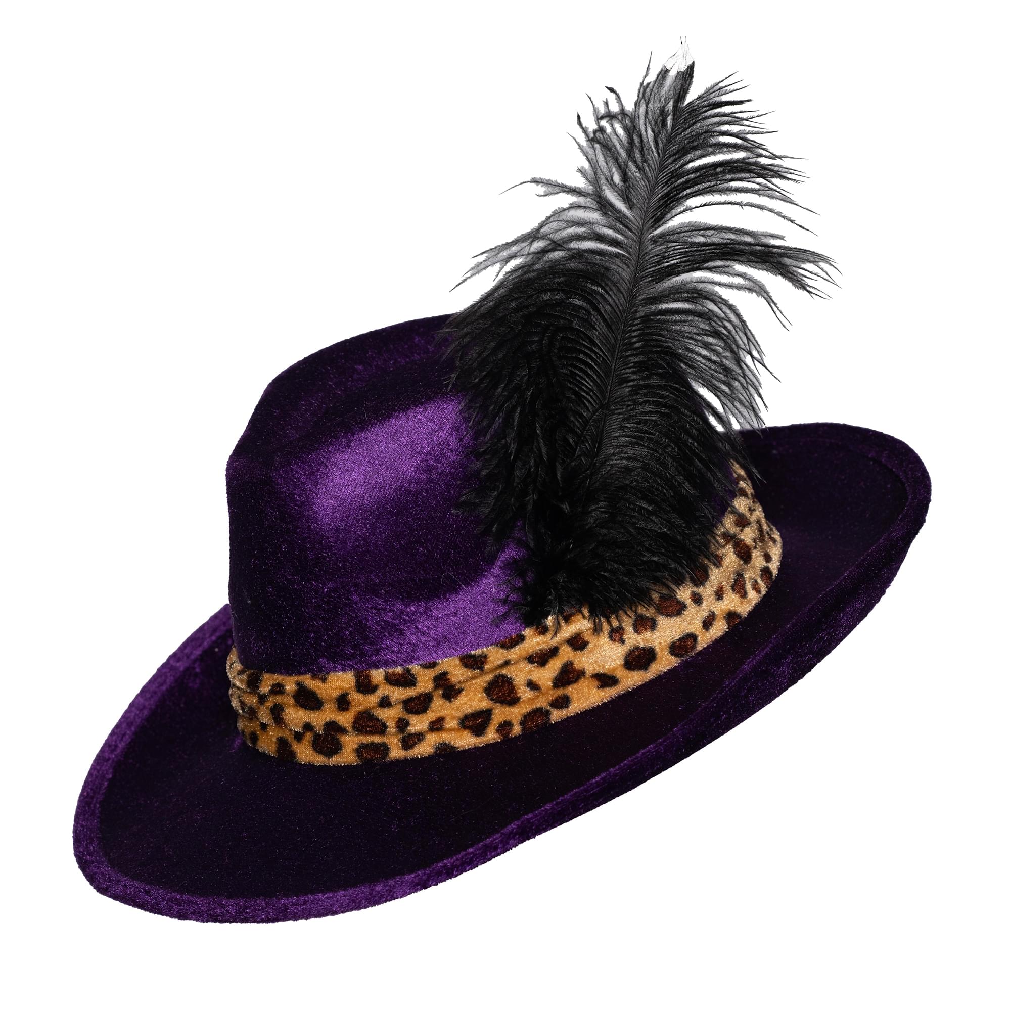 Purple Pimp Hat With Feather Adult Costume Accessory