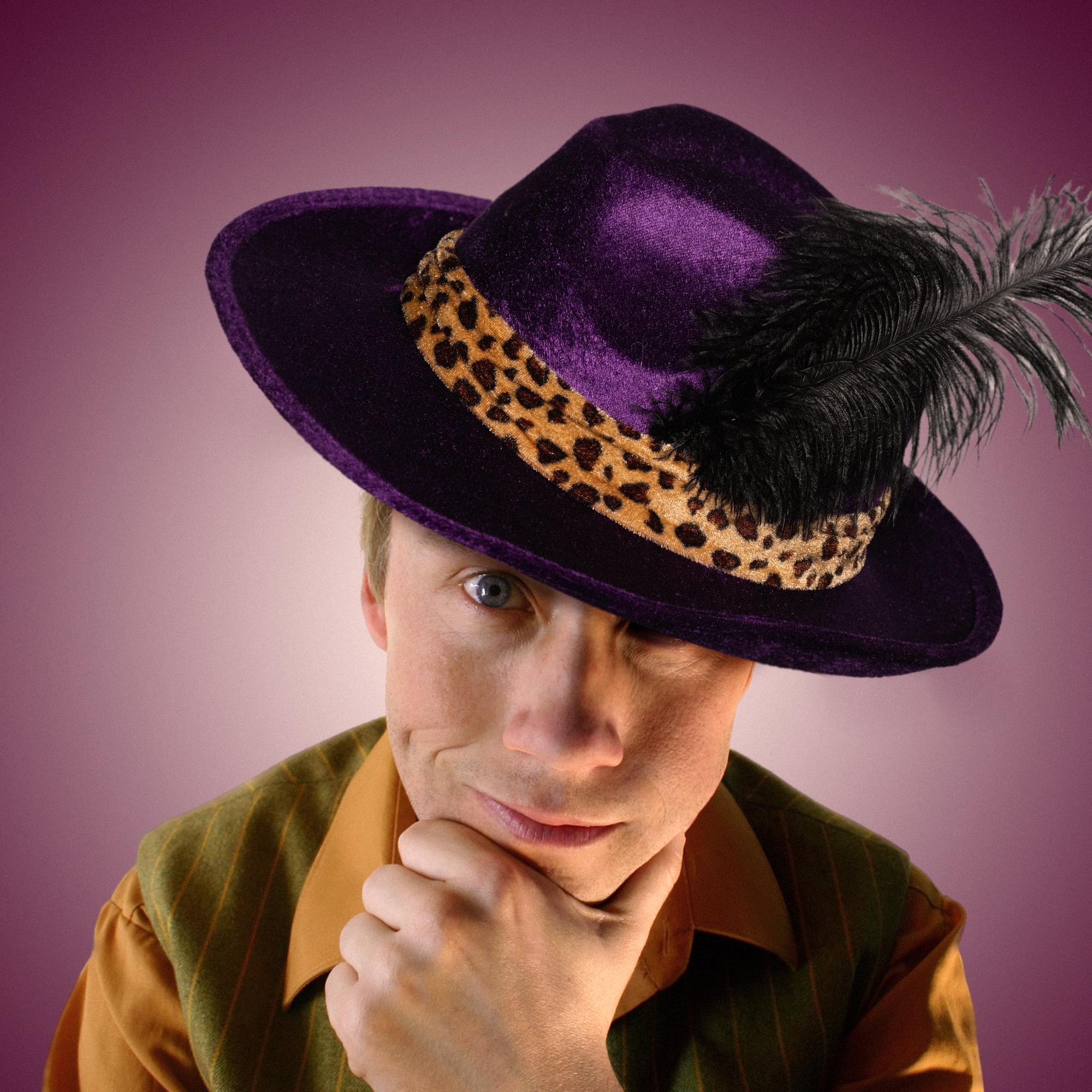 Purple Pimp Hat With Feather Adult Costume Accessory