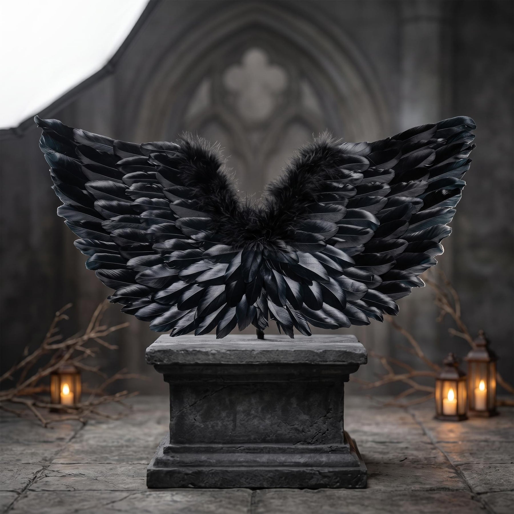 Double-Sided Black Feather Wings Adult Costume Accessory | One Size