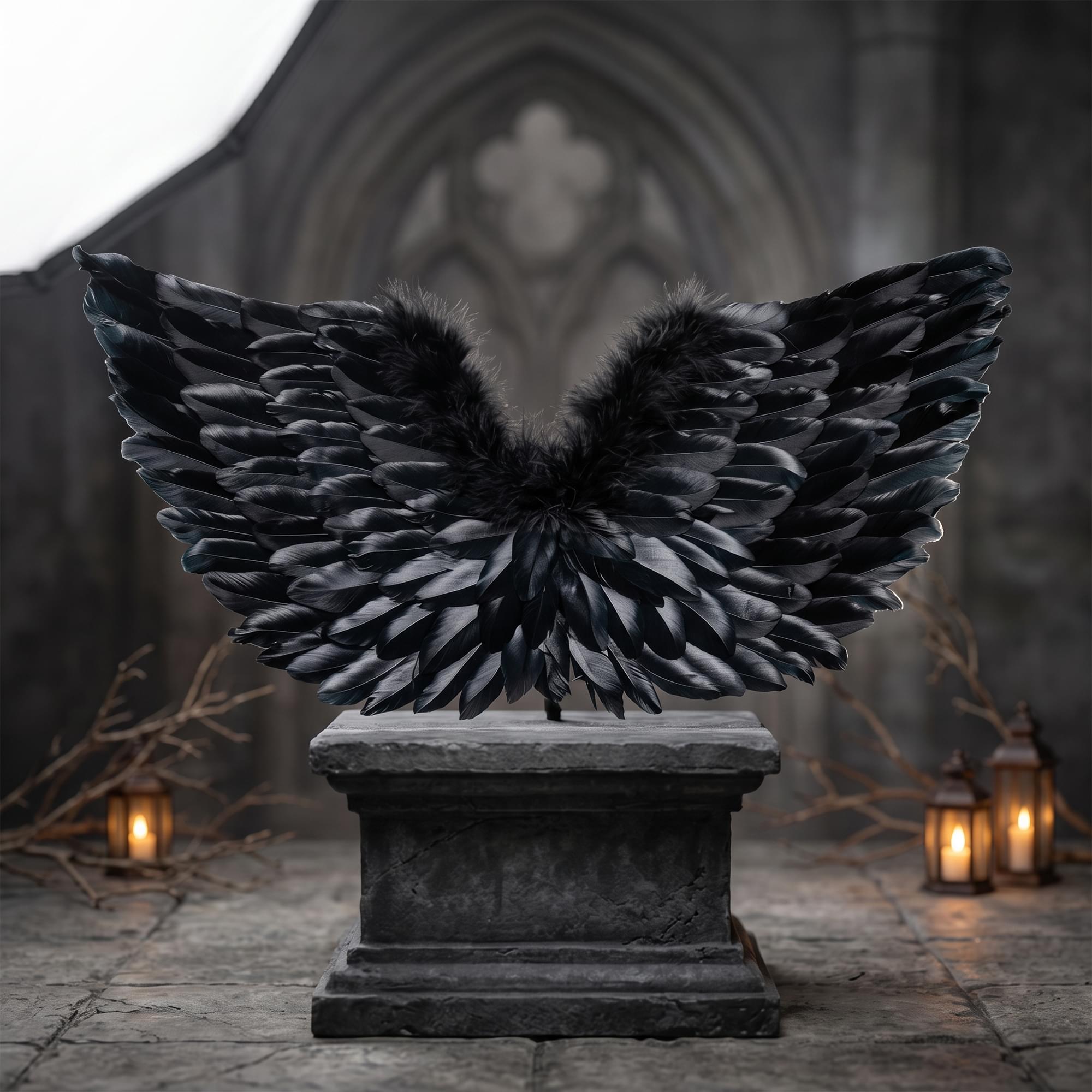 Double-Sided Black Feather Wings Adult Costume Accessory | One Size
