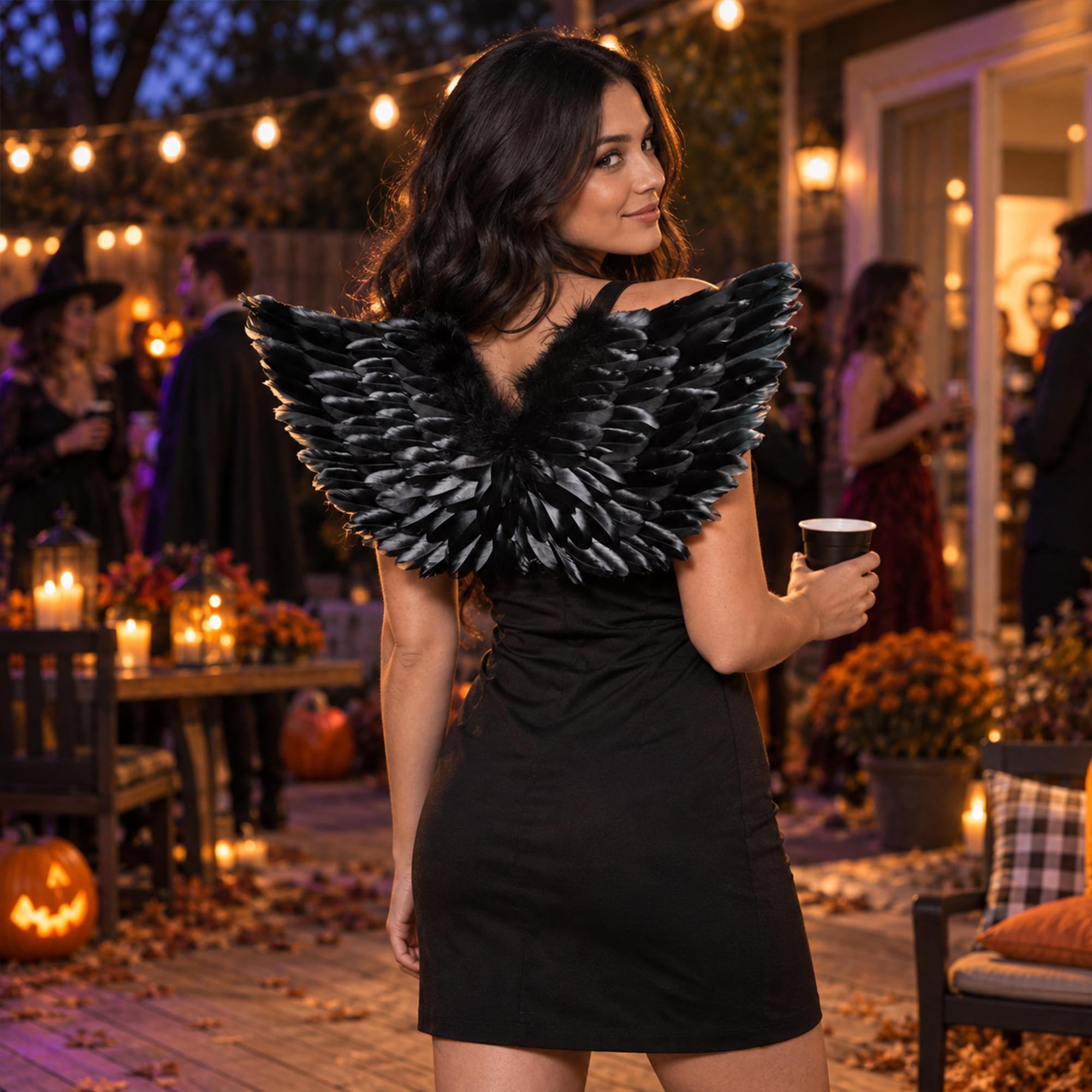 Double-Sided Black Feather Wings Adult Costume Accessory | One Size
