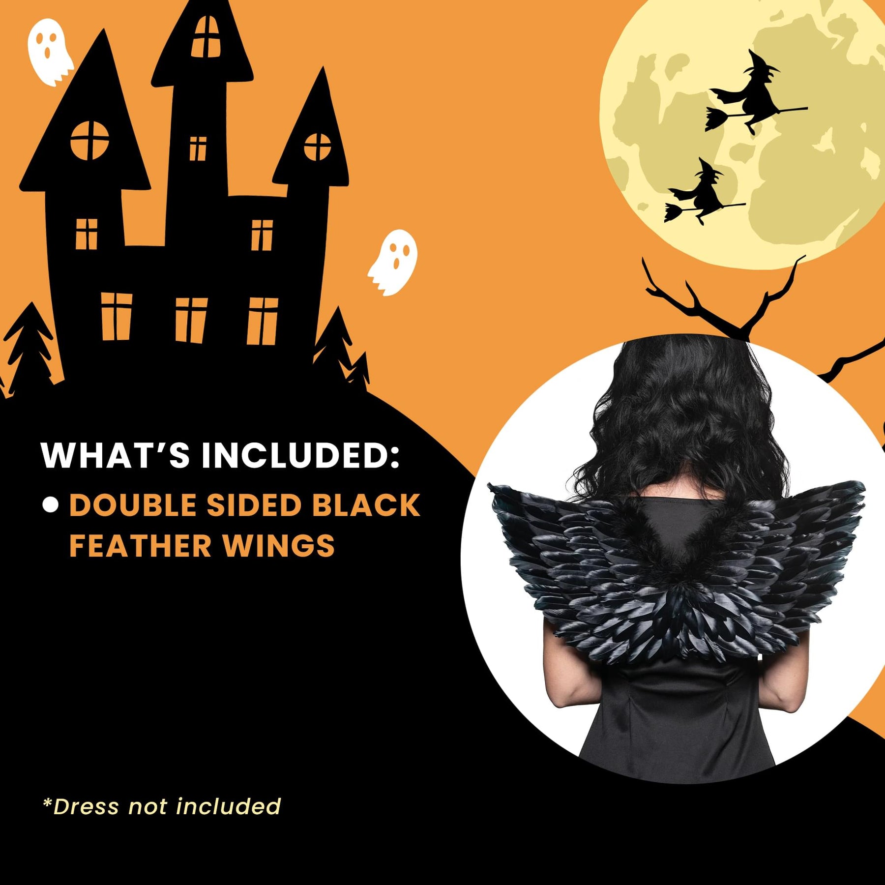 Double-Sided Black Feather Wings Adult Costume Accessory | One Size