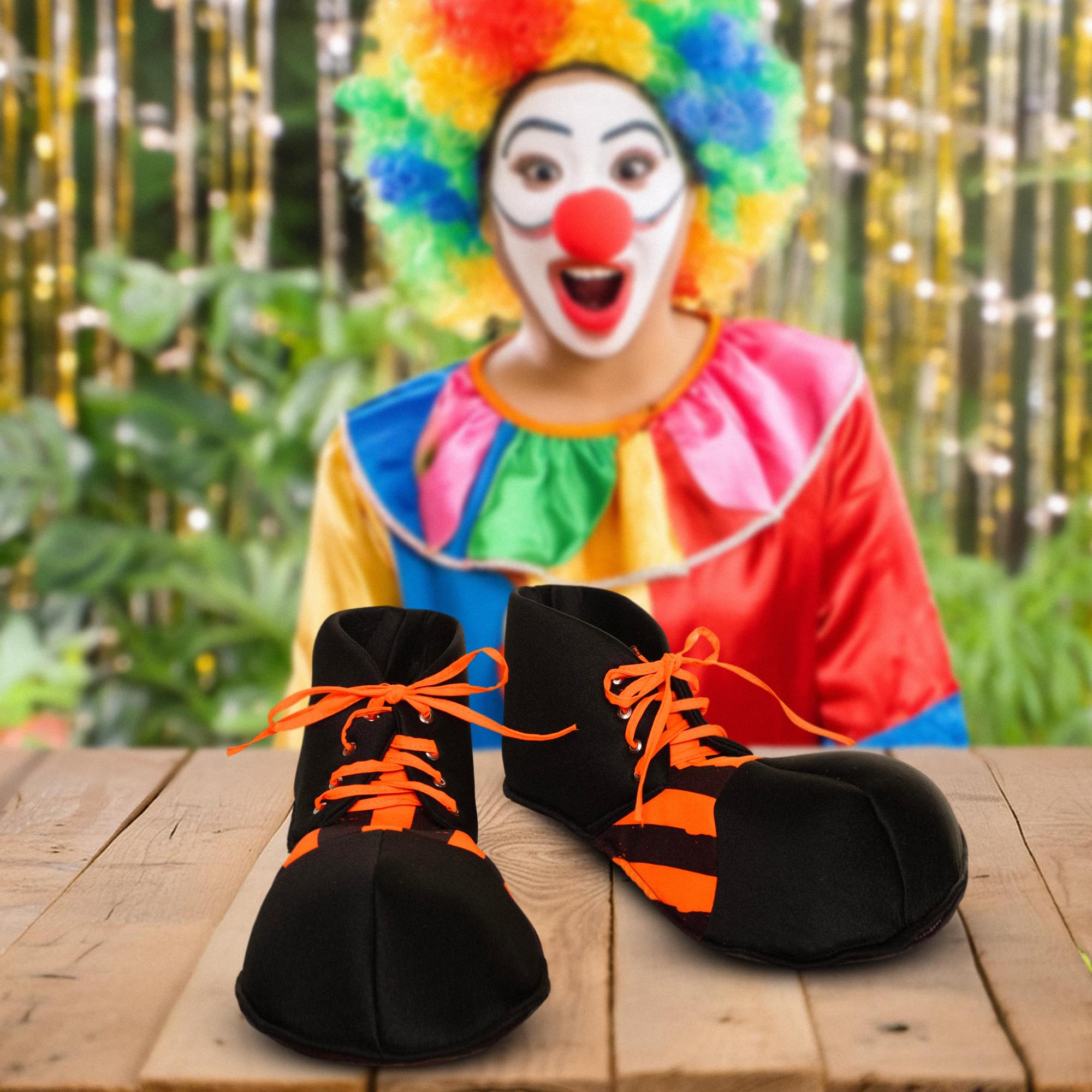 Oversized Blacklight Reactive Black & Orange Clown Adult Costume Shoes