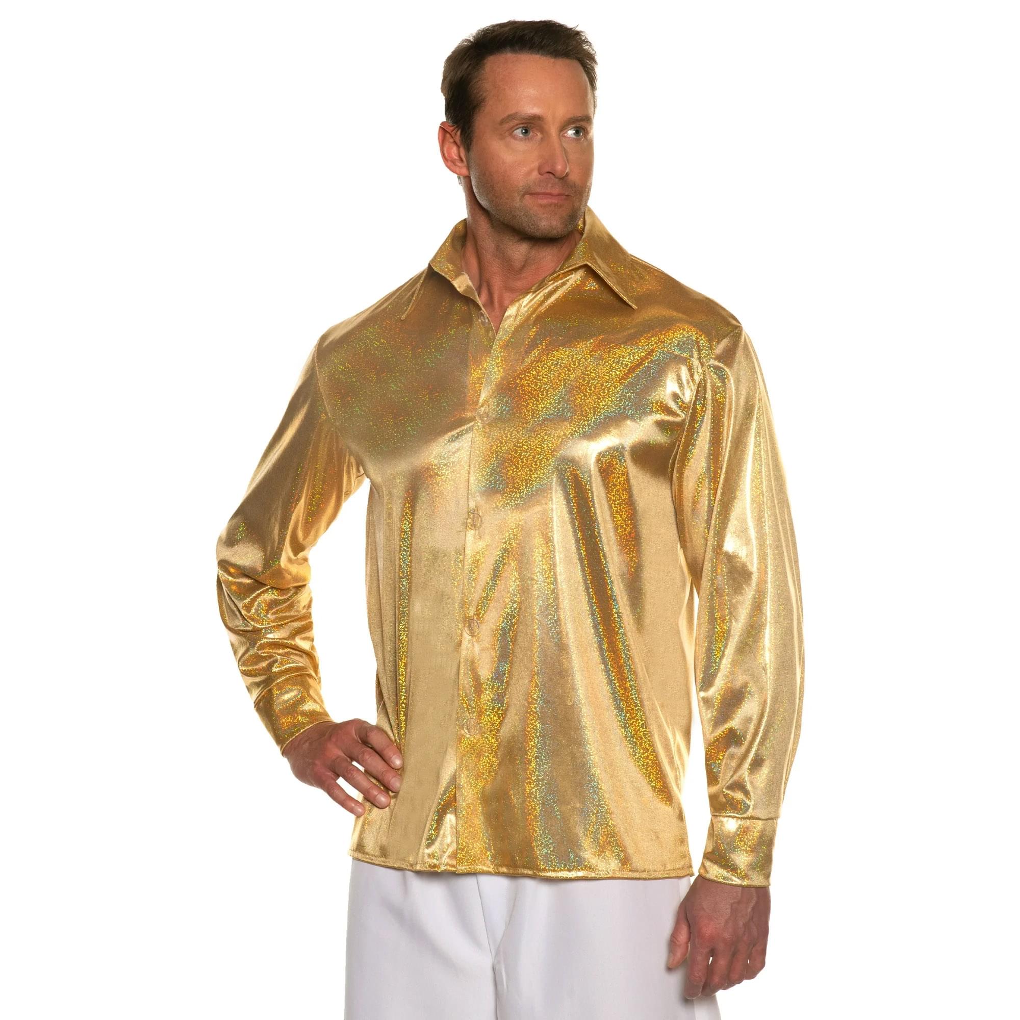 70s Gold Metallic Adult Costume Disco Shirt