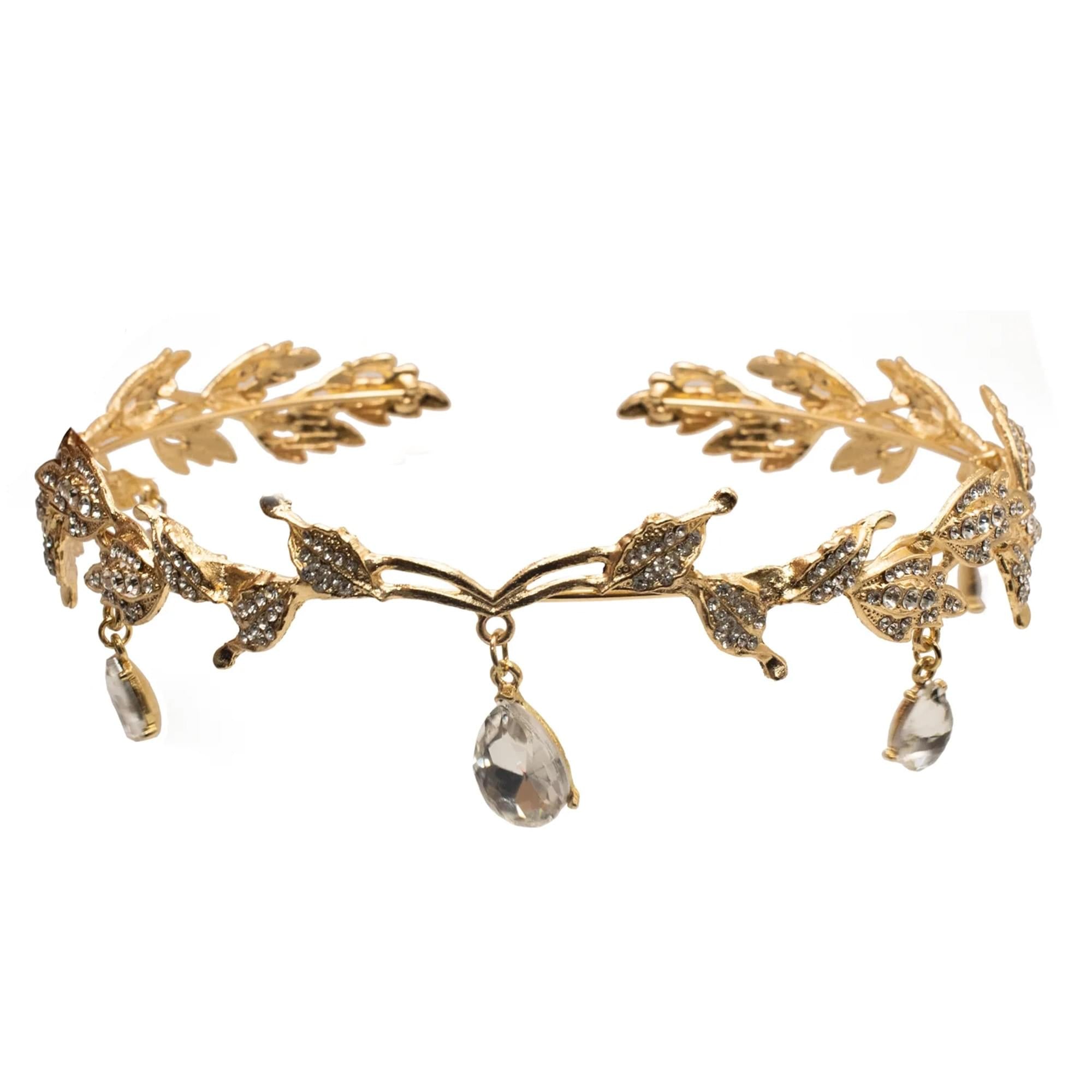 Leaf Metal Crown With Clear Jewels Adult Costume Accessory