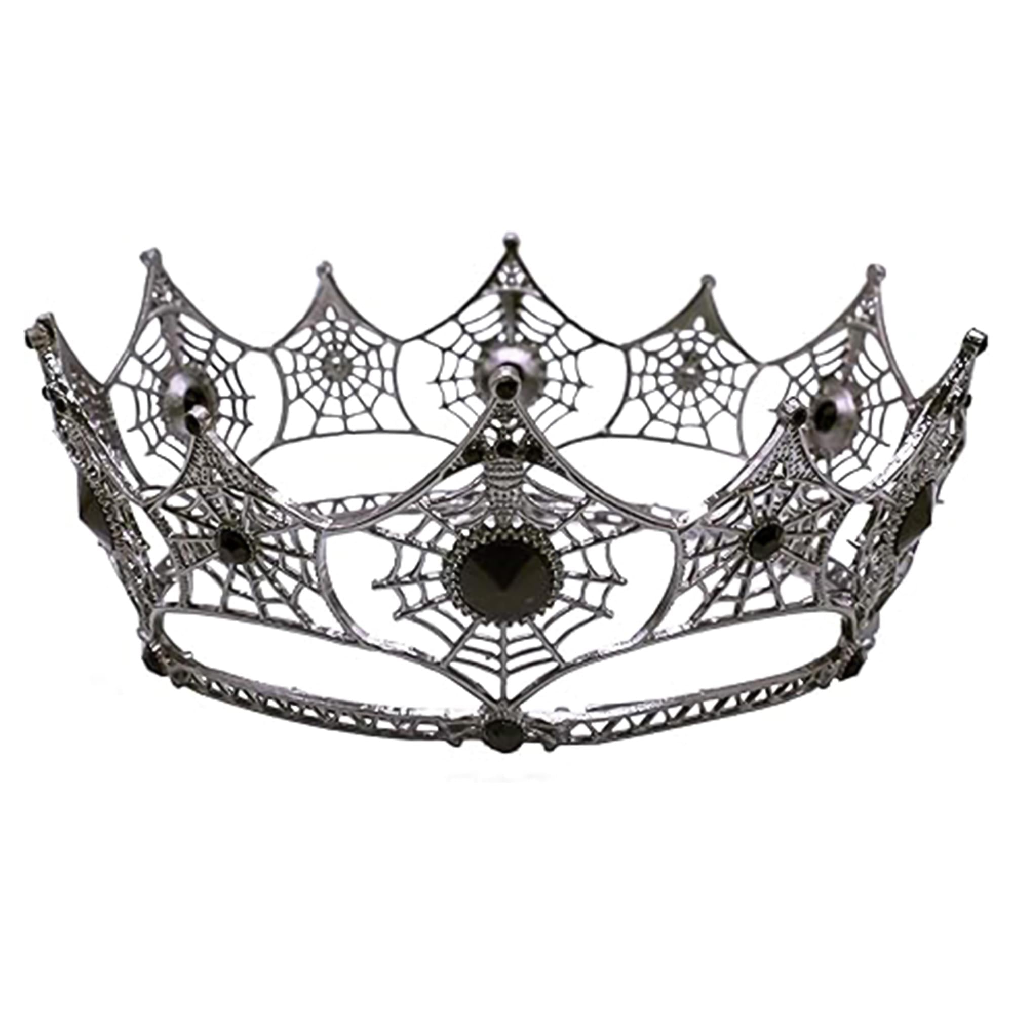 Spider Web Metal Crown With Black Jewels Adult Costume Accessory