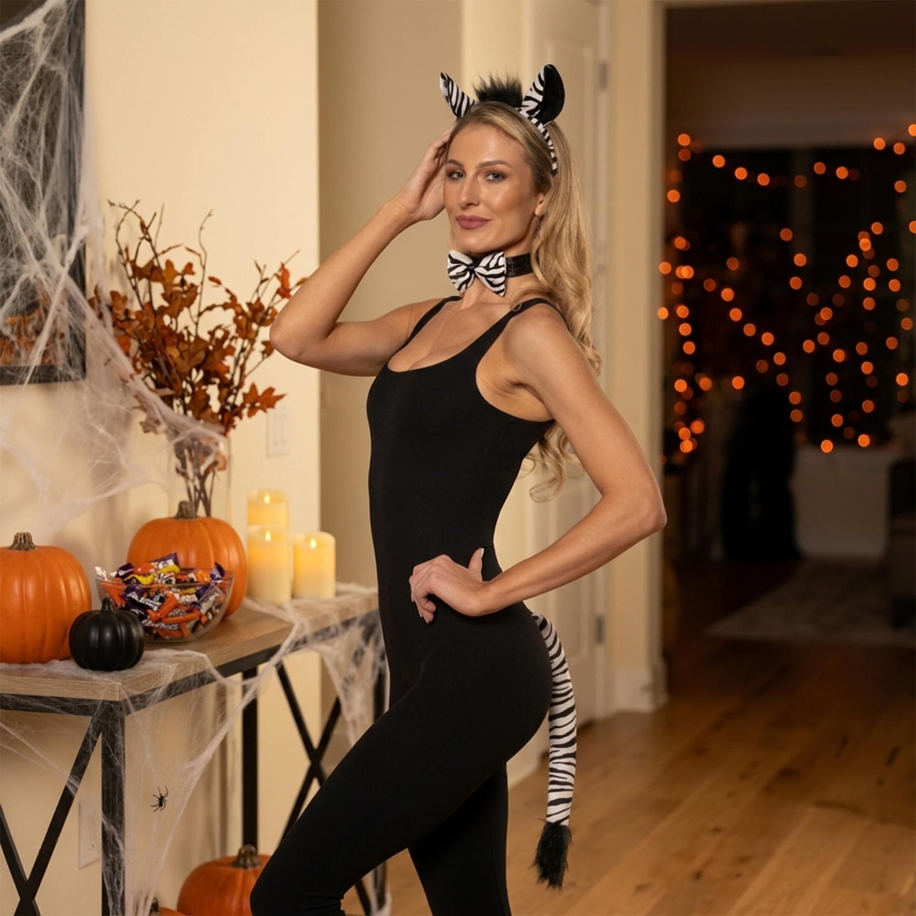 Zebra Ears, Tail, and Bowtie Adult Costume Accessory Set