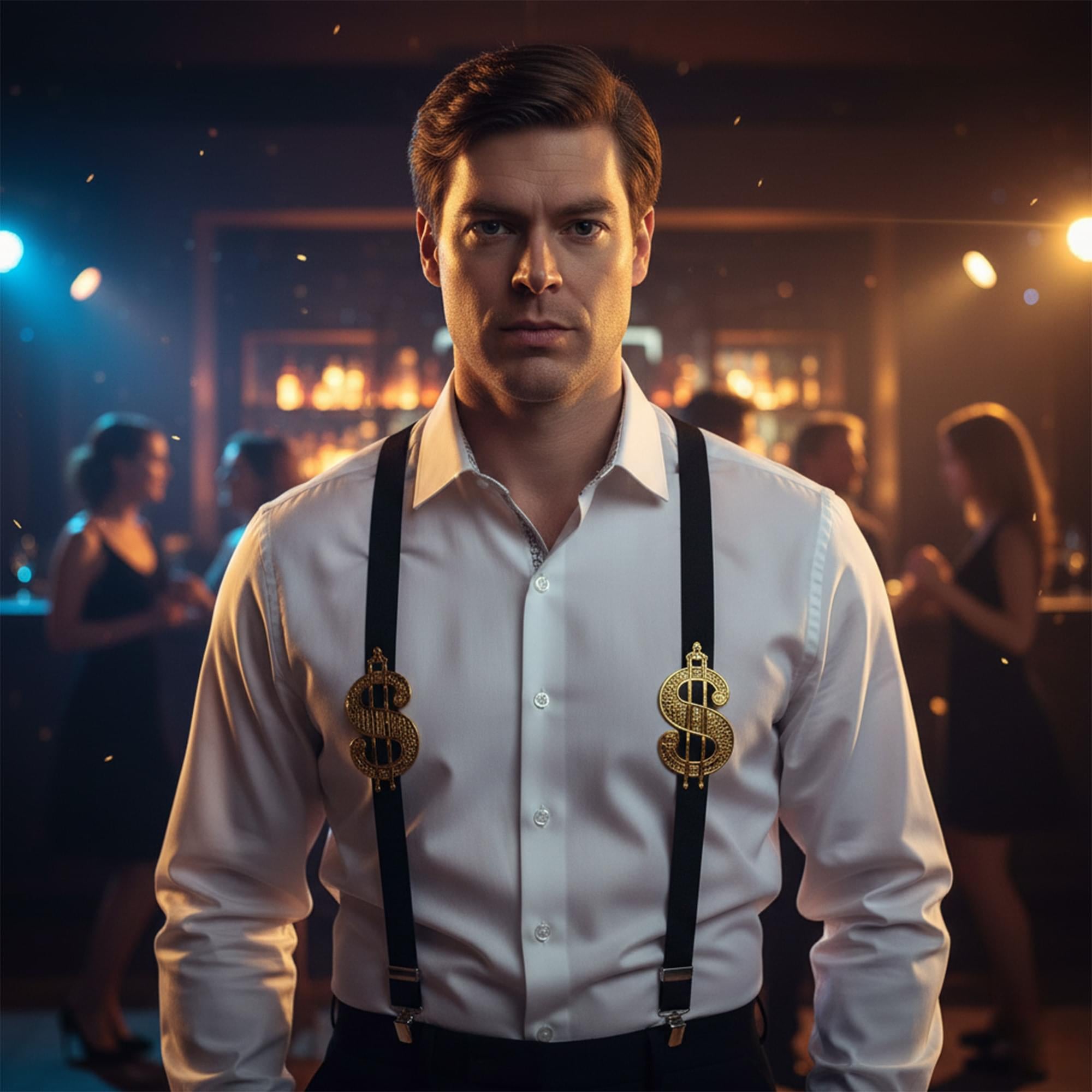 Gold Dollar Sign Adult Costume Suspenders