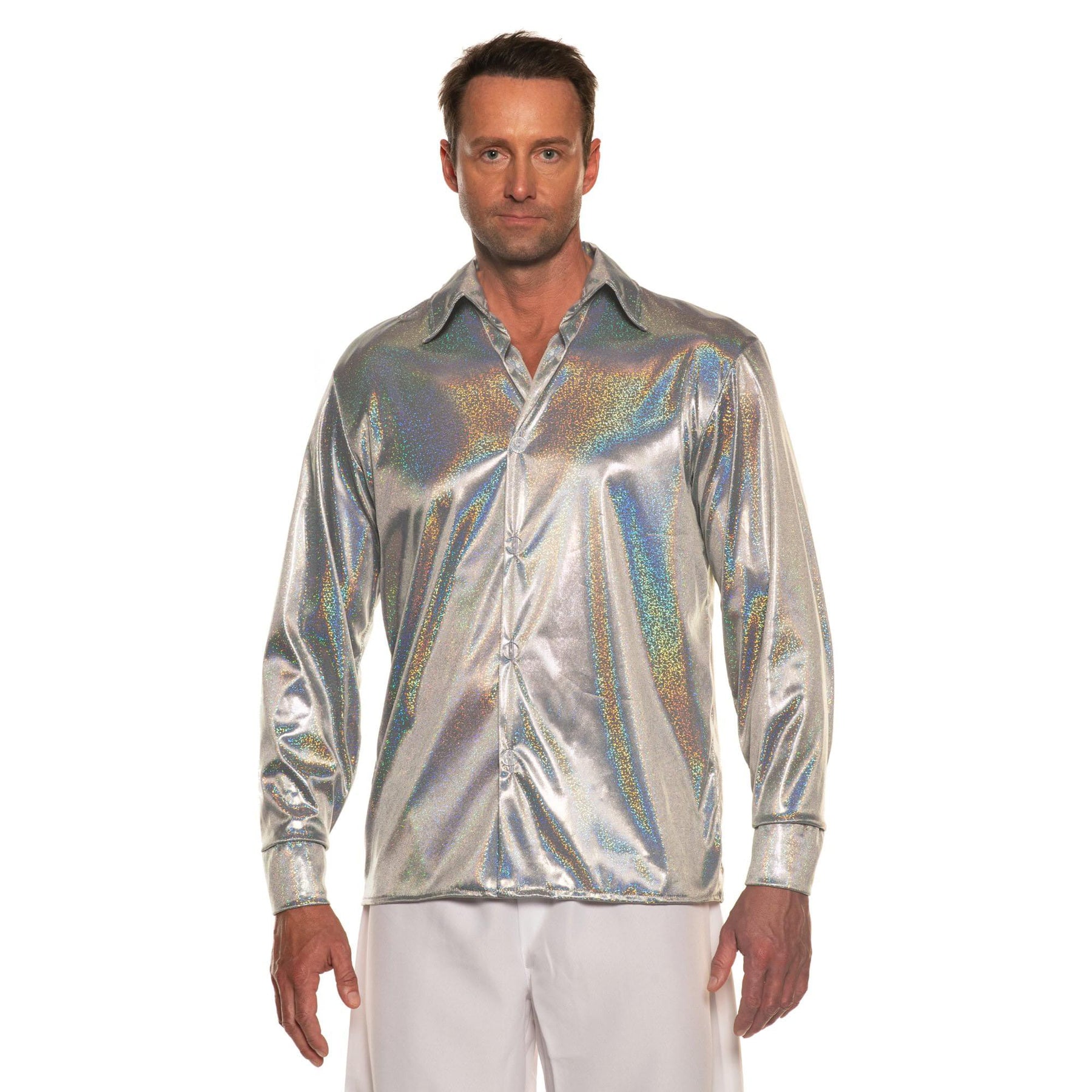 70s Silver Metallic Adult Costume Disco Shirt