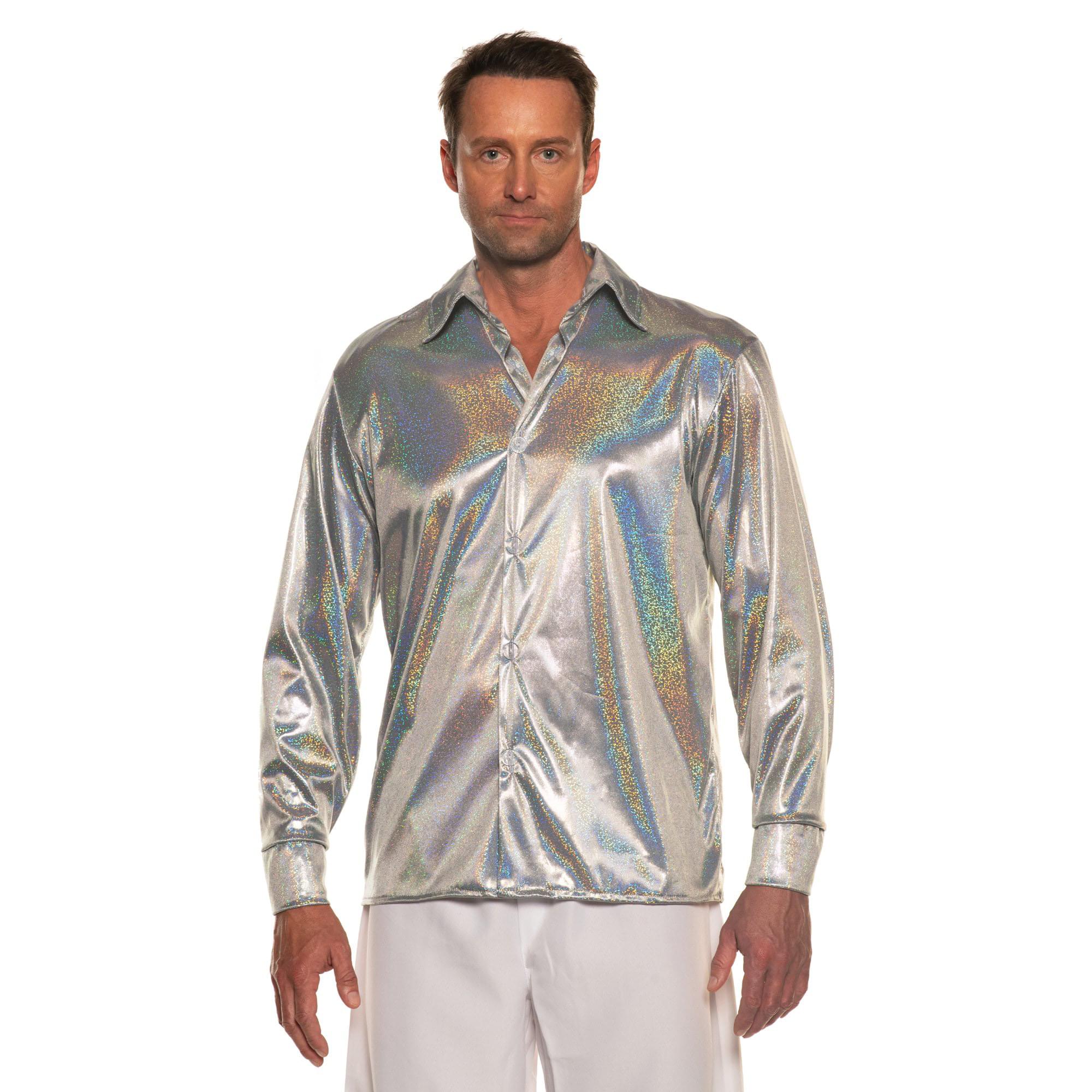 70s Silver Metallic Adult Costume Disco Shirt