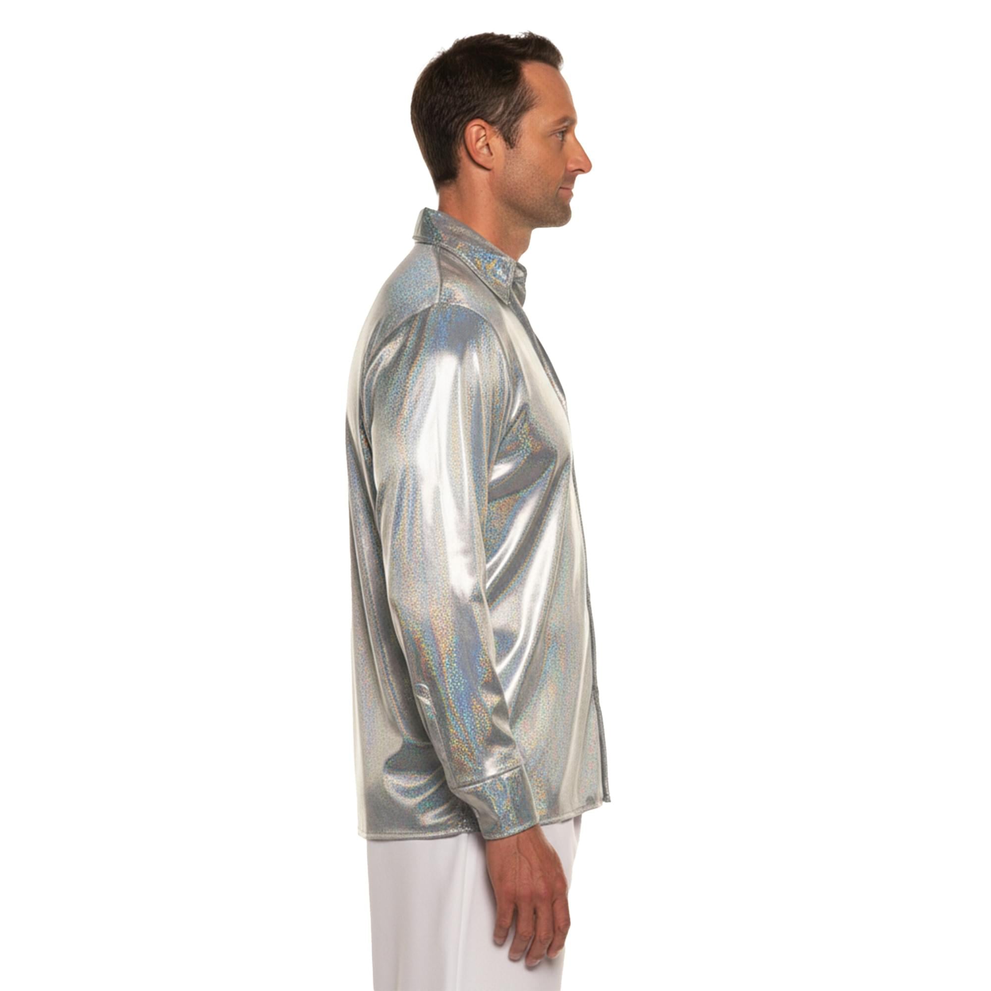 70s Silver Metallic Adult Costume Disco Shirt