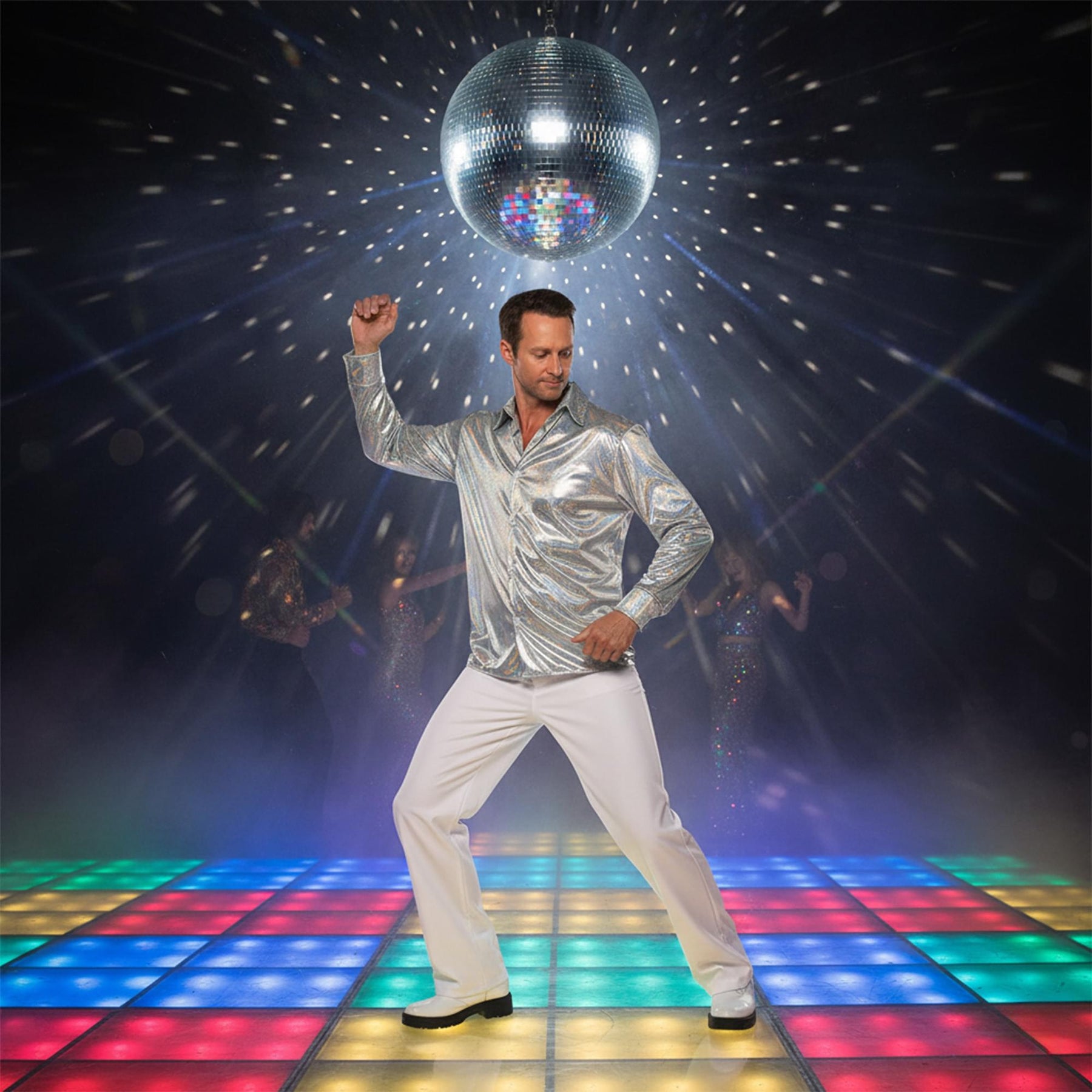 70s Silver Metallic Adult Costume Disco Shirt