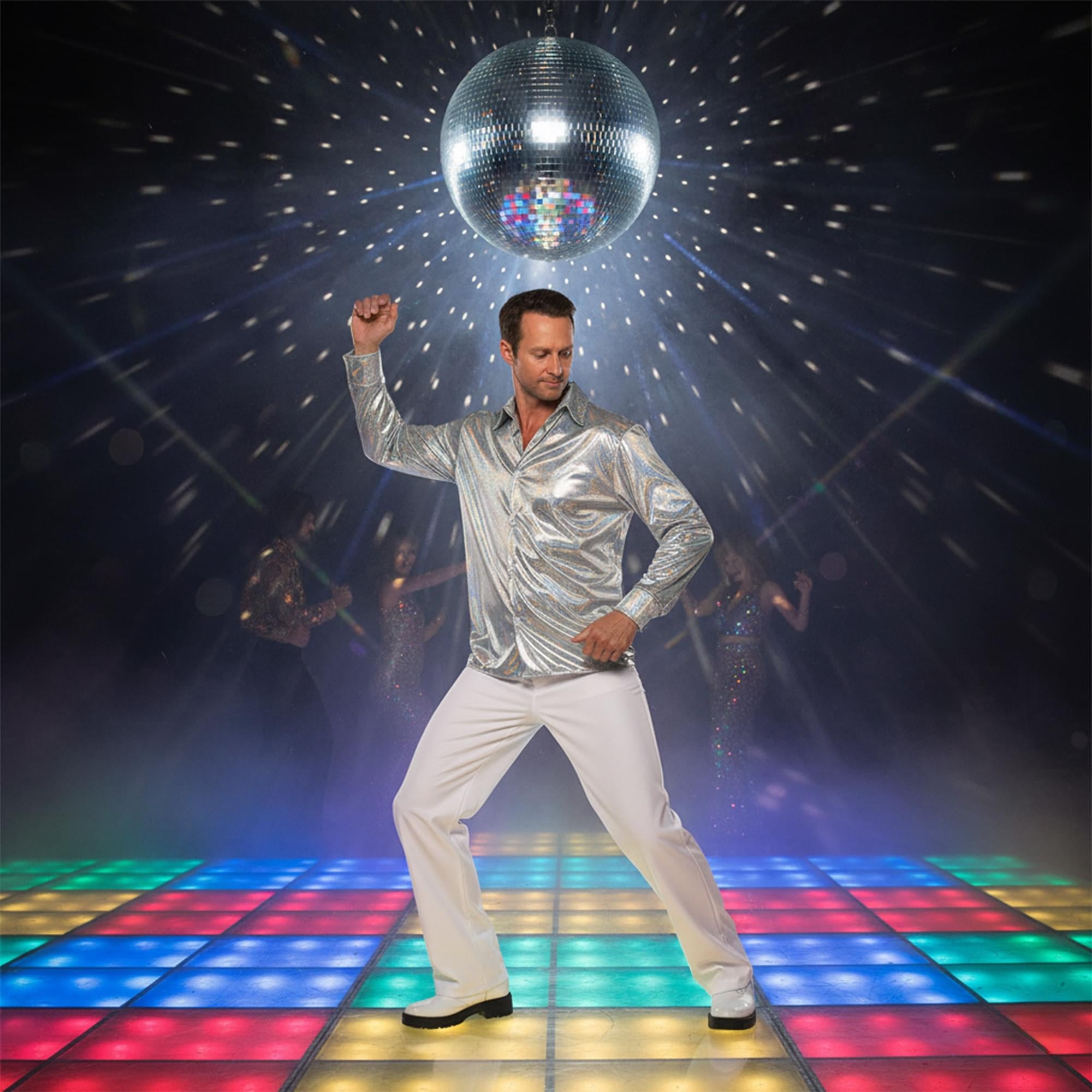 70s Silver Metallic Adult Costume Disco Shirt