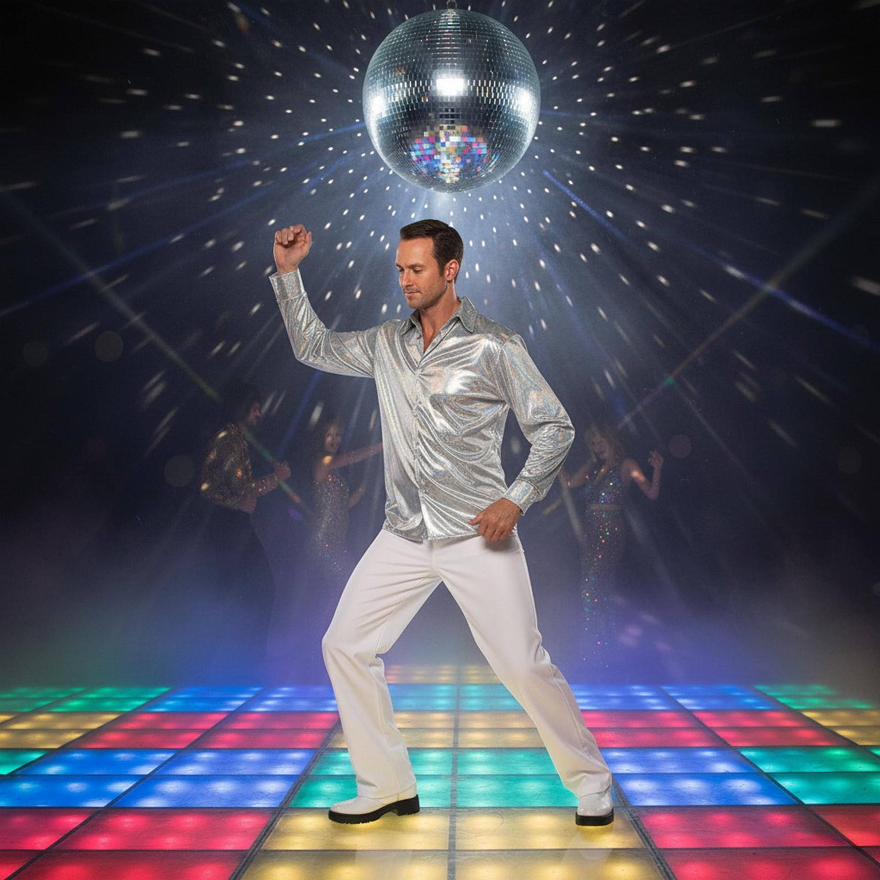 70s Silver Metallic Adult Costume Disco Shirt