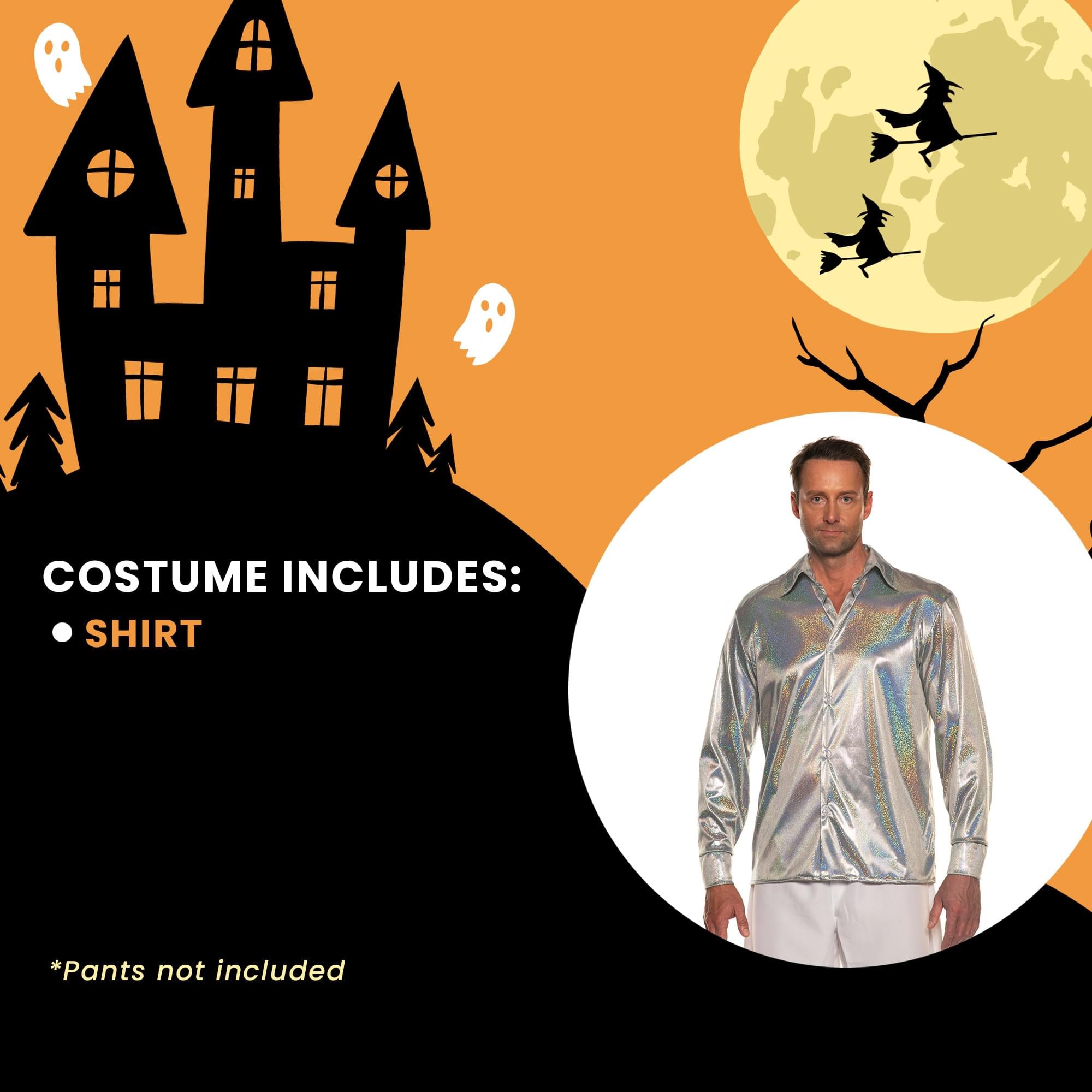 70s Silver Metallic Adult Costume Disco Shirt