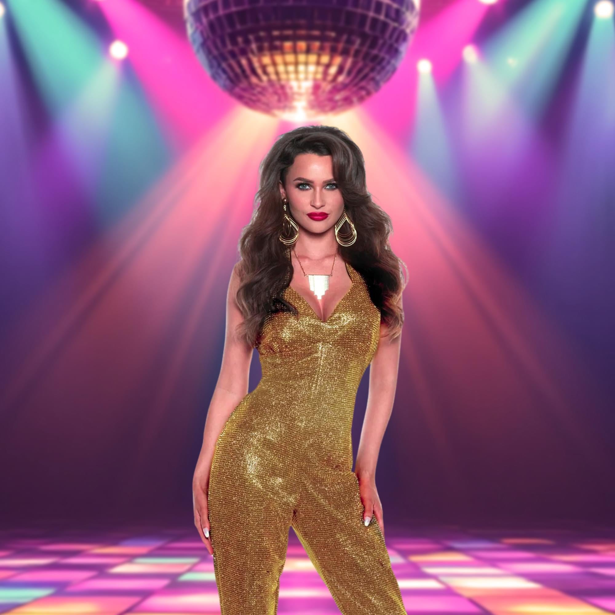 Shining Star Gold Disco Jumpsuit Adult Women's Costume