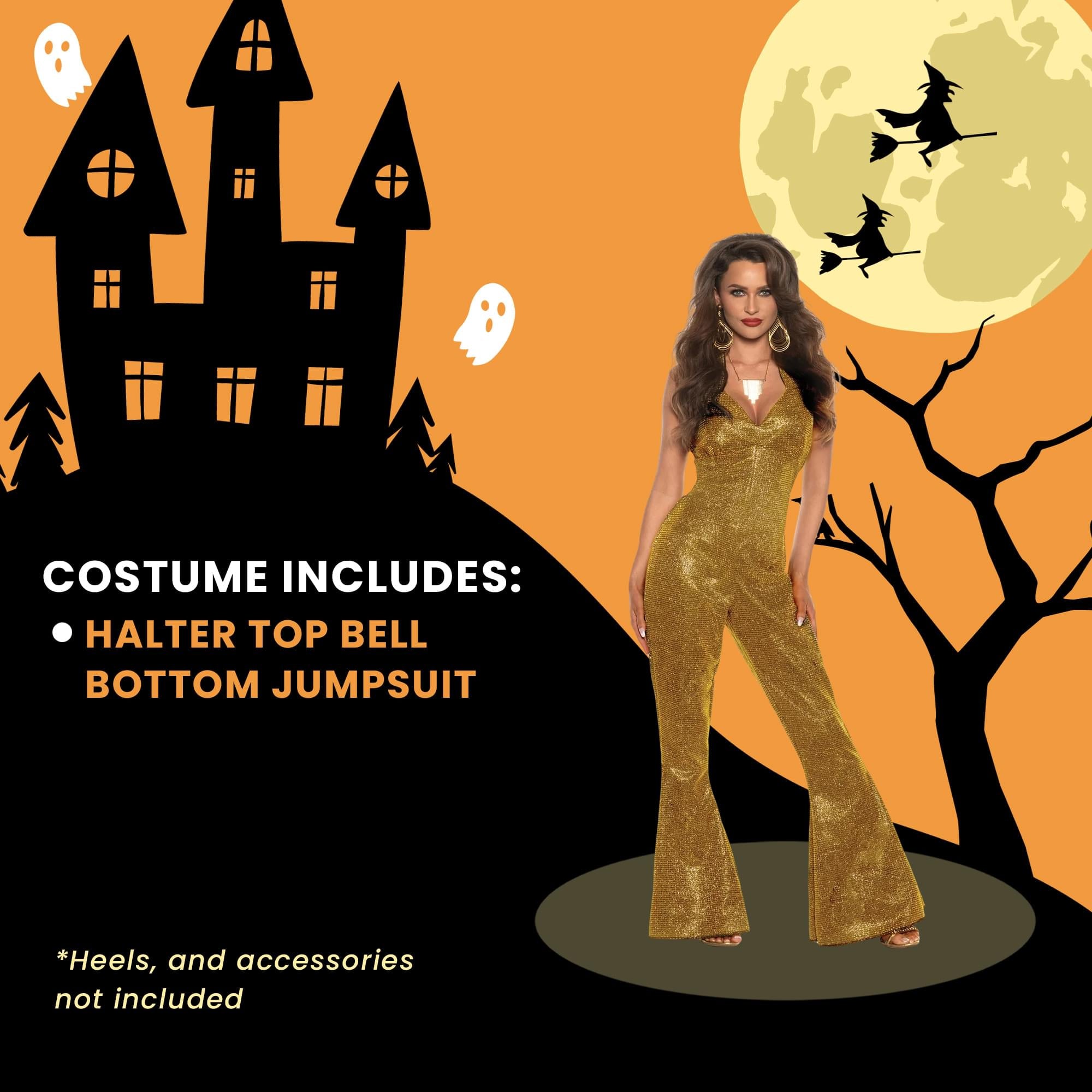 Shining Star Gold Disco Jumpsuit Adult Women's Costume