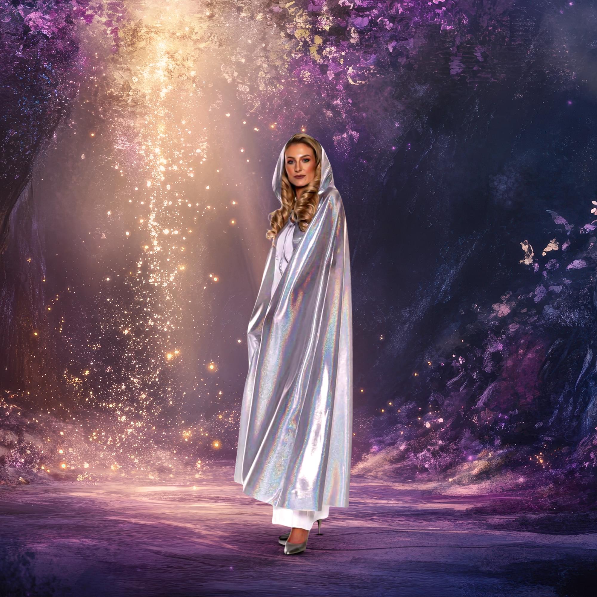 Iridescent Silver Adult Hooded Costume Cape | Standard
