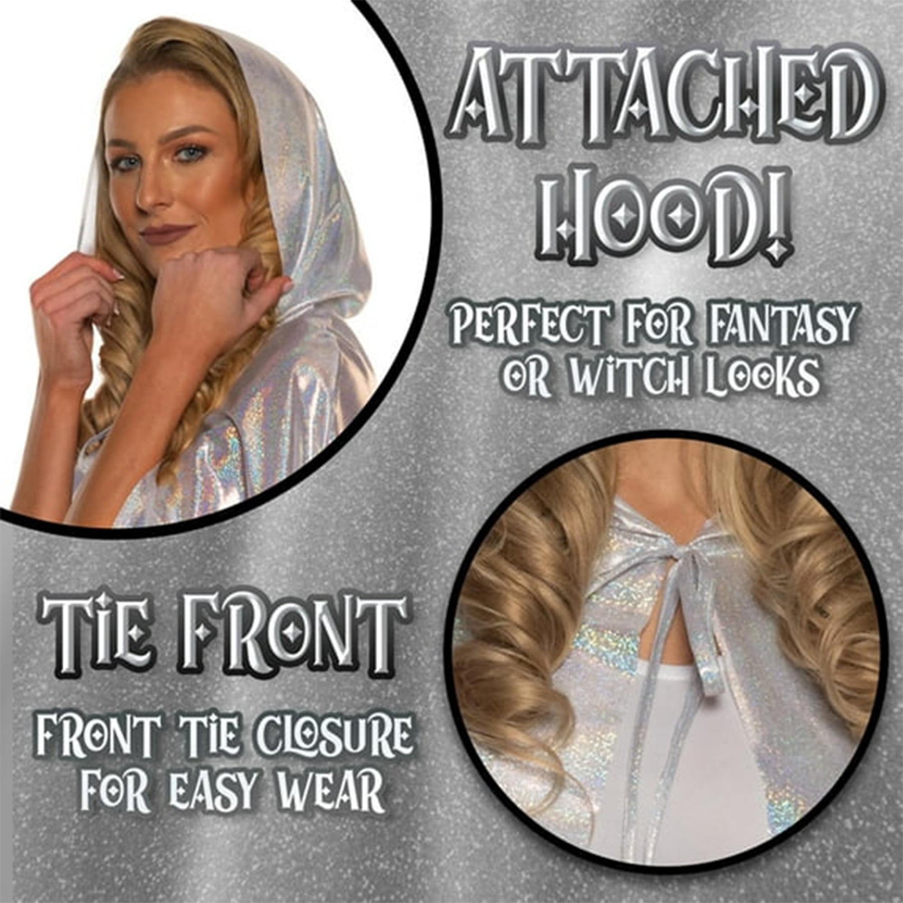 Iridescent Silver Adult Hooded Costume Cape | Standard