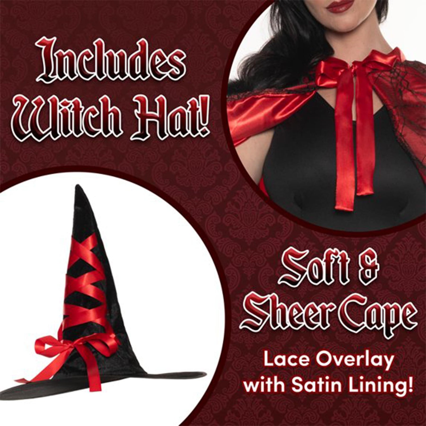 Red Witch Cape and Hat Adult Costume Set | Standard