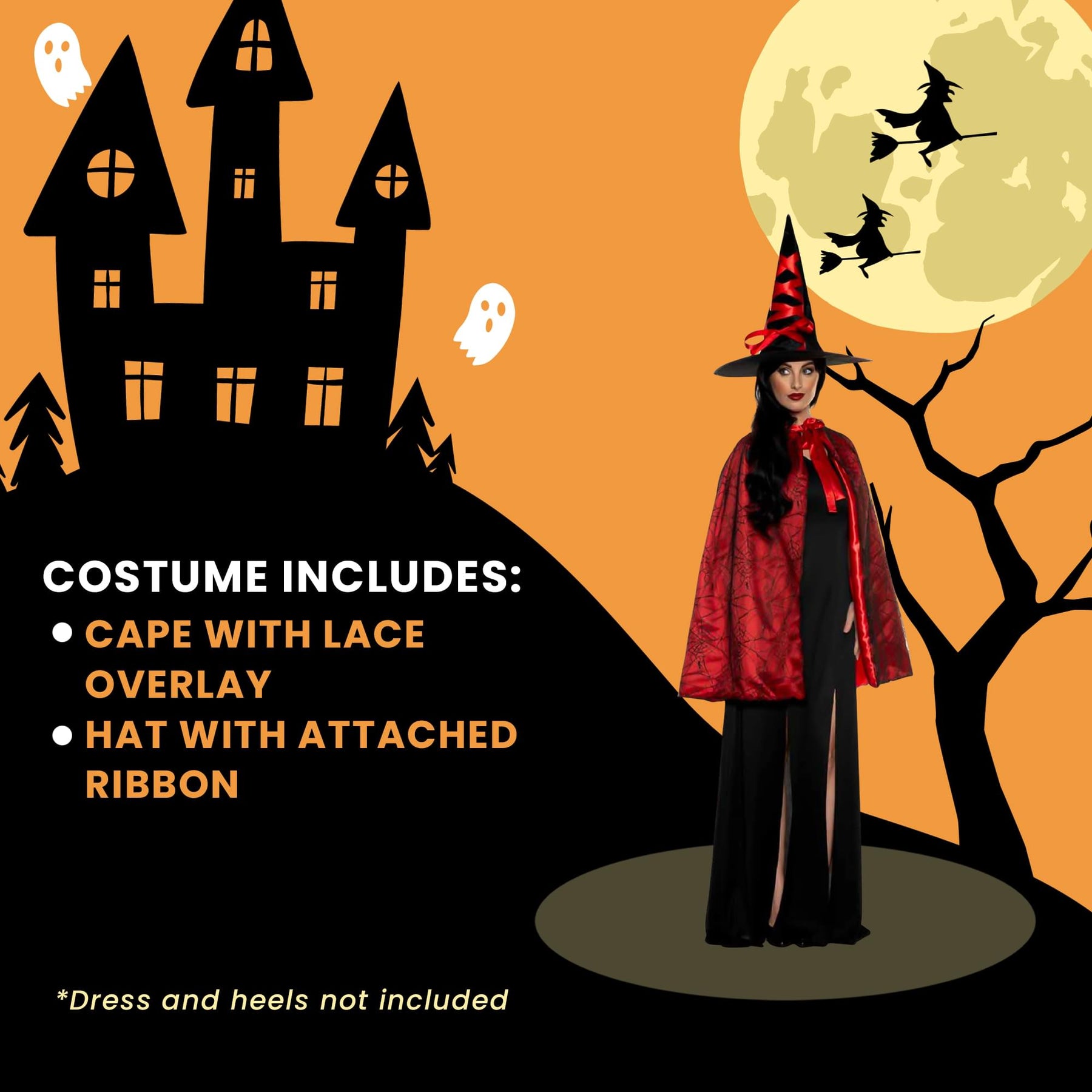 Underwraps Red Witch Cape and Hat Adult Costume Set | Standard Underwraps Red Witch Cape and Hat Adult Costume Set | Standard