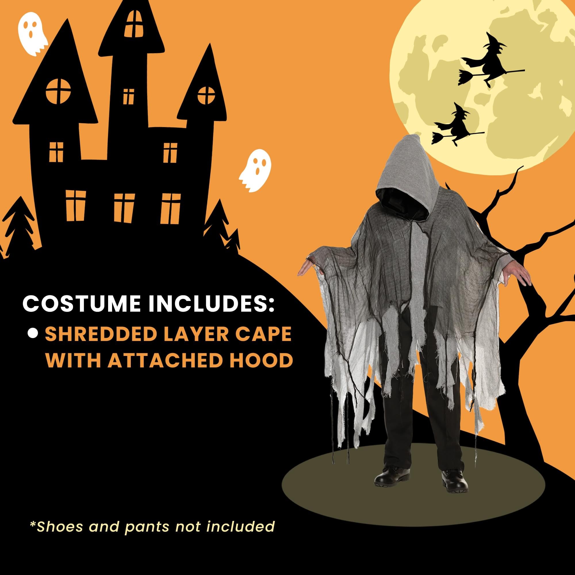 Grey Shredded Phantom Adult Hooded Costume Cape | Standard