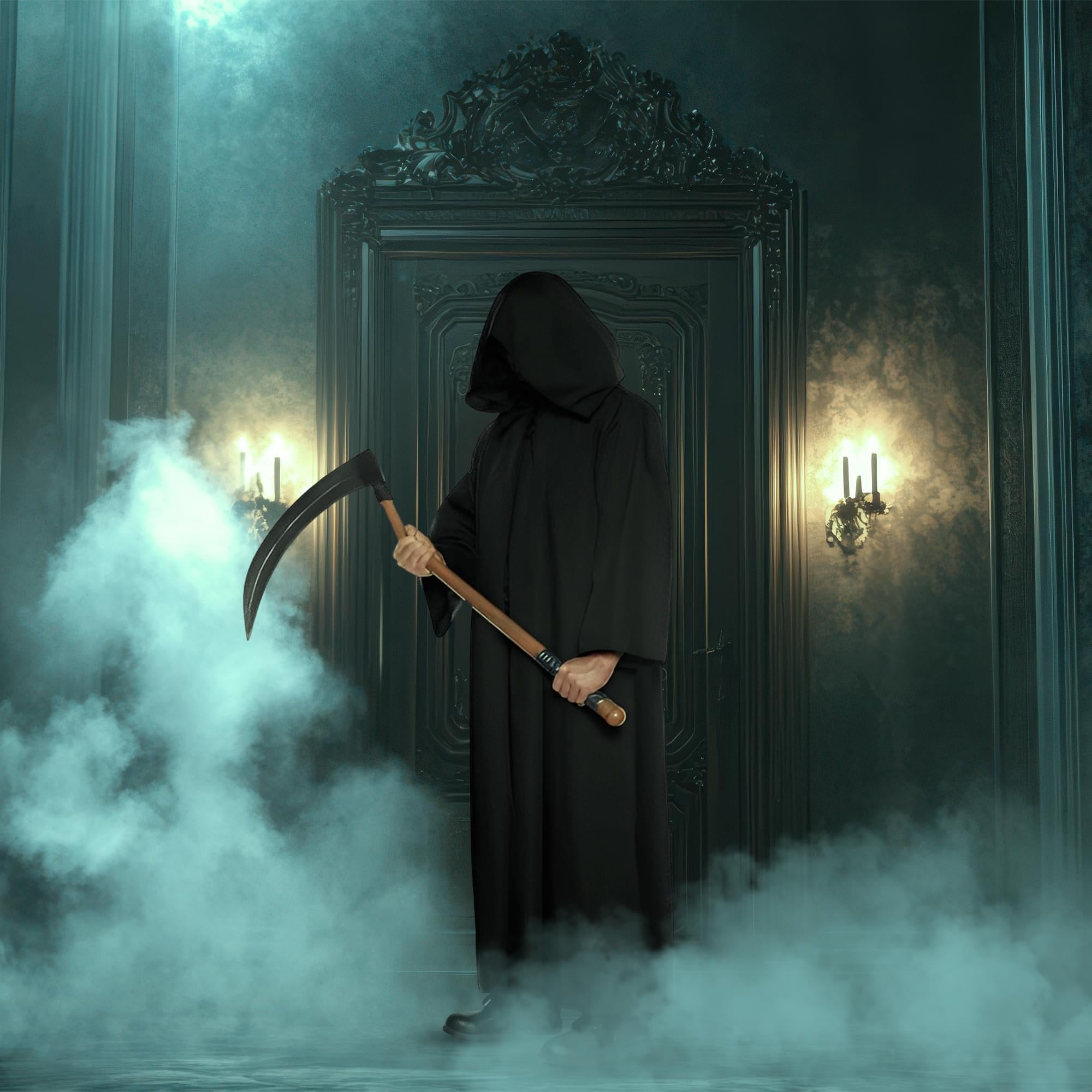 Black Hooded Horror Cloak Adult Costume