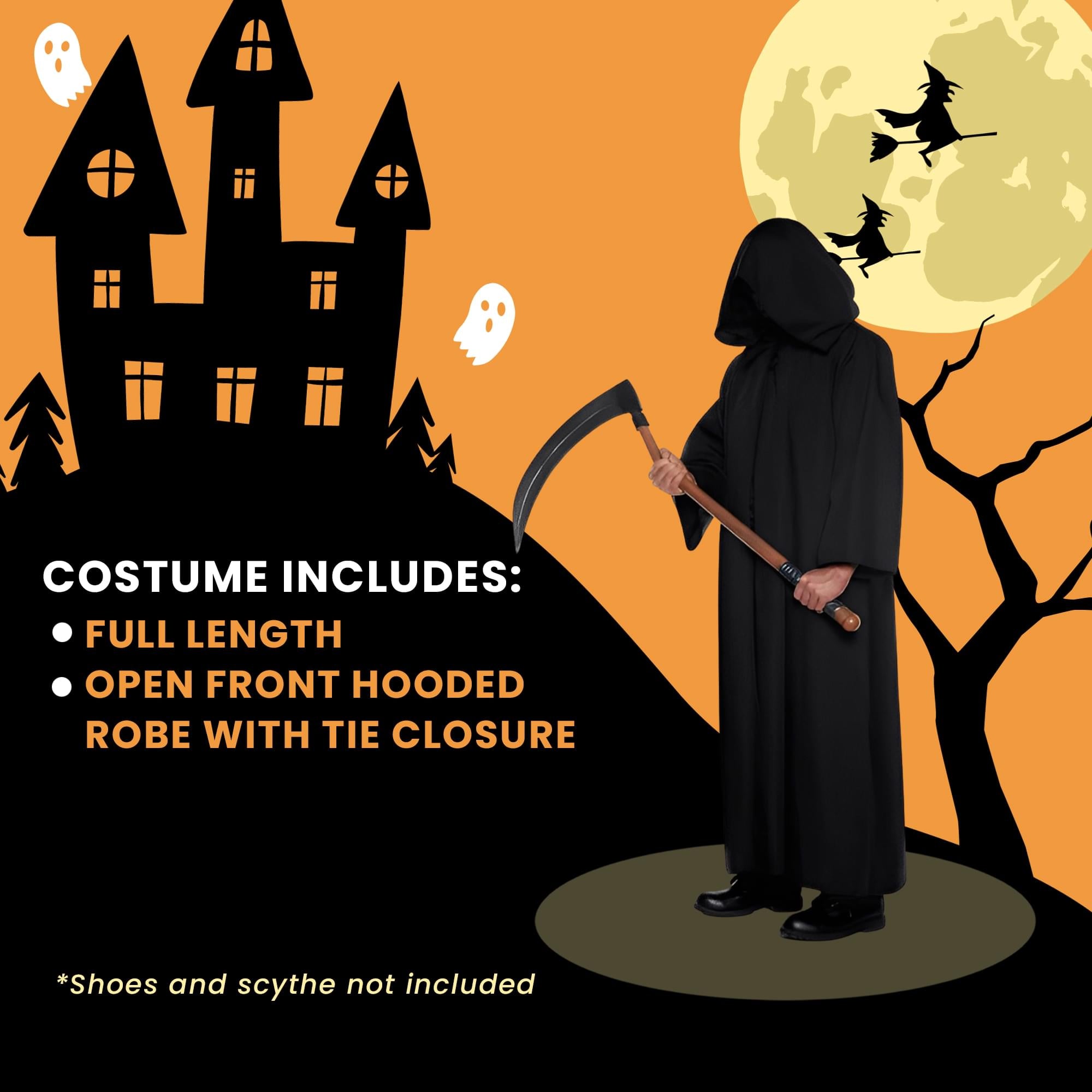 Black Hooded Horror Cloak Adult Costume