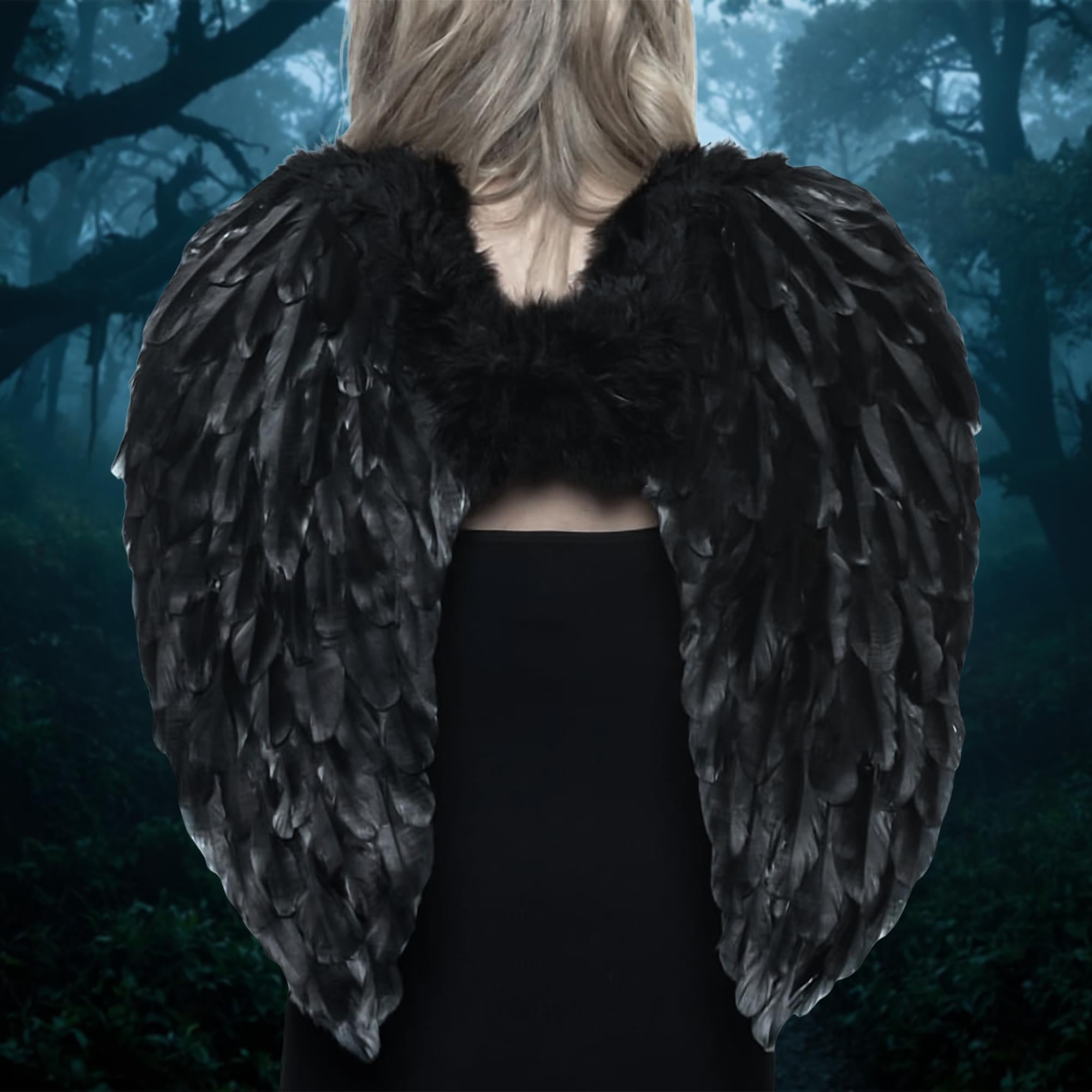 Black Fluffy Feather Angel Adult Costume Wings