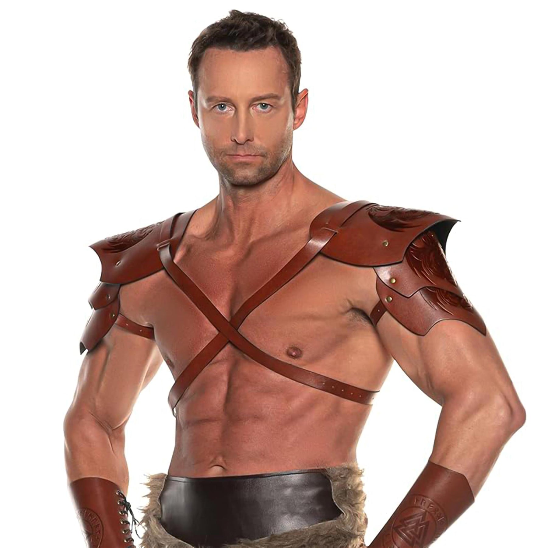 Dragon Warrior Faux Leather Shoulder Pauldrons Adult Costume Accessory | Brown