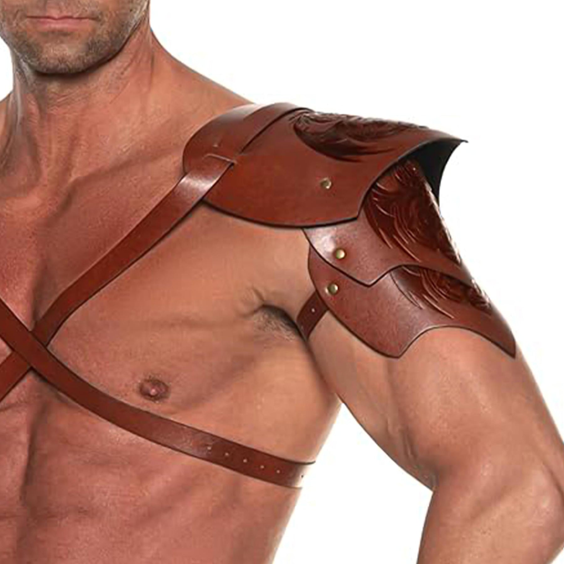 Dragon Warrior Faux Leather Shoulder Pauldrons Adult Costume Accessory | Brown