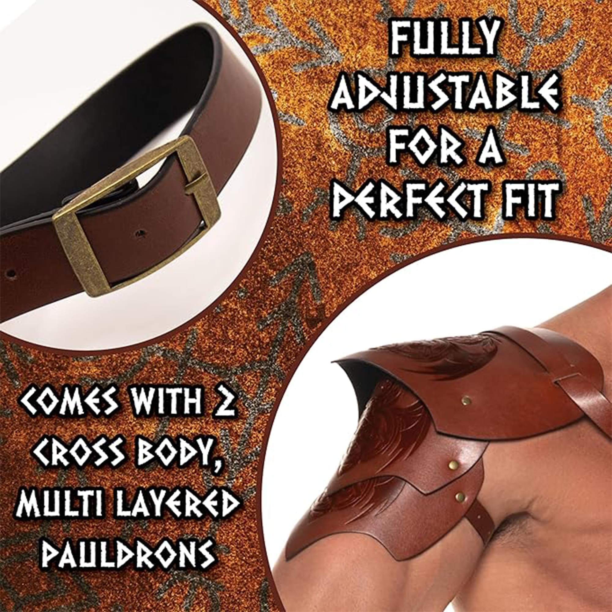 Dragon Warrior Faux Leather Shoulder Pauldrons Adult Costume Accessory | Brown