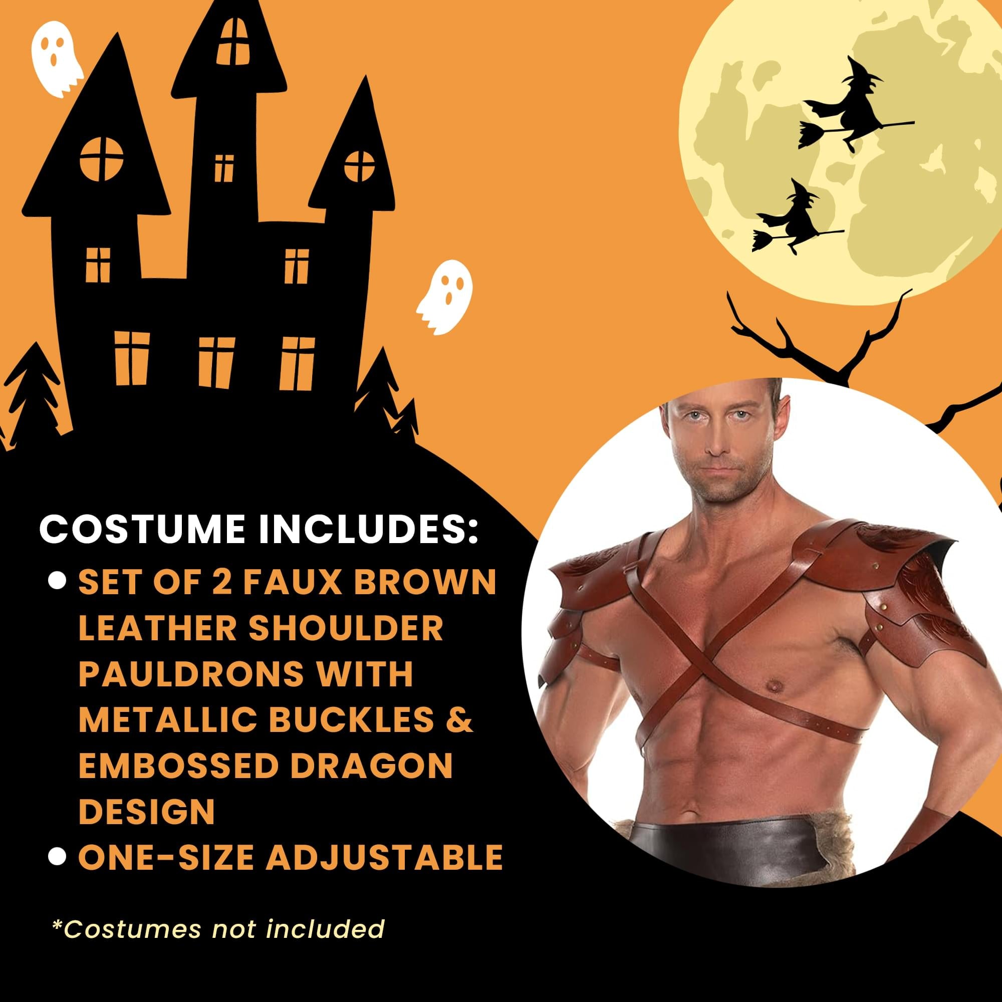 Dragon Warrior Faux Leather Shoulder Pauldrons Adult Costume Accessory | Brown