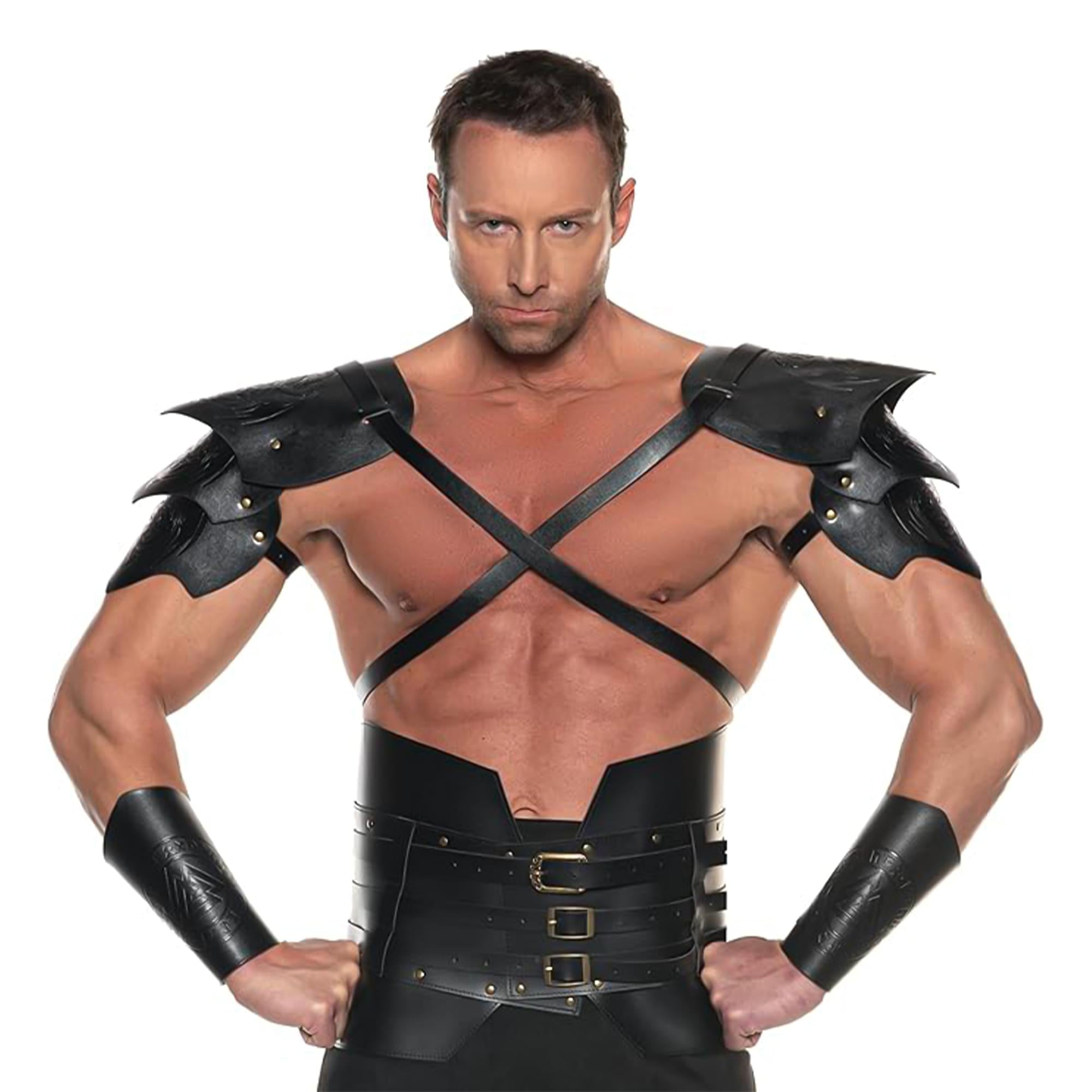 Dragon Warrior Faux Leather Shoulder Pauldrons Adult Costume Accessory | Black