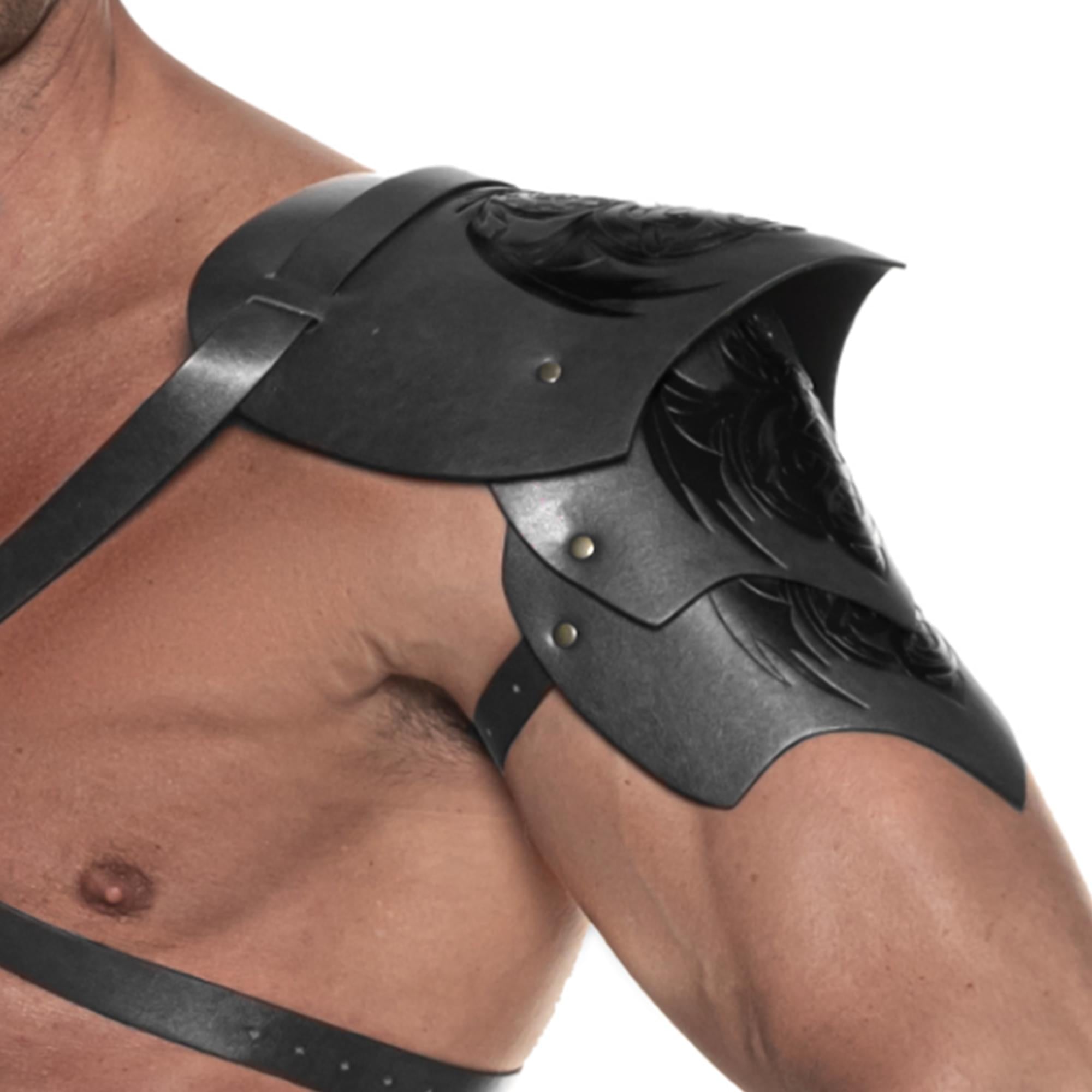 Dragon Warrior Faux Leather Shoulder Pauldrons Adult Costume Accessory | Black