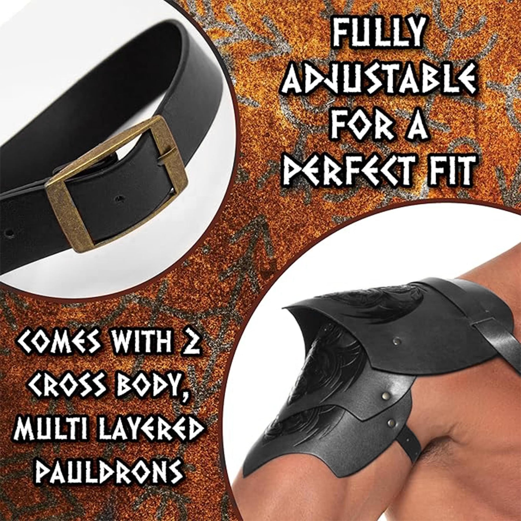 Dragon Warrior Faux Leather Shoulder Pauldrons Adult Costume Accessory | Black