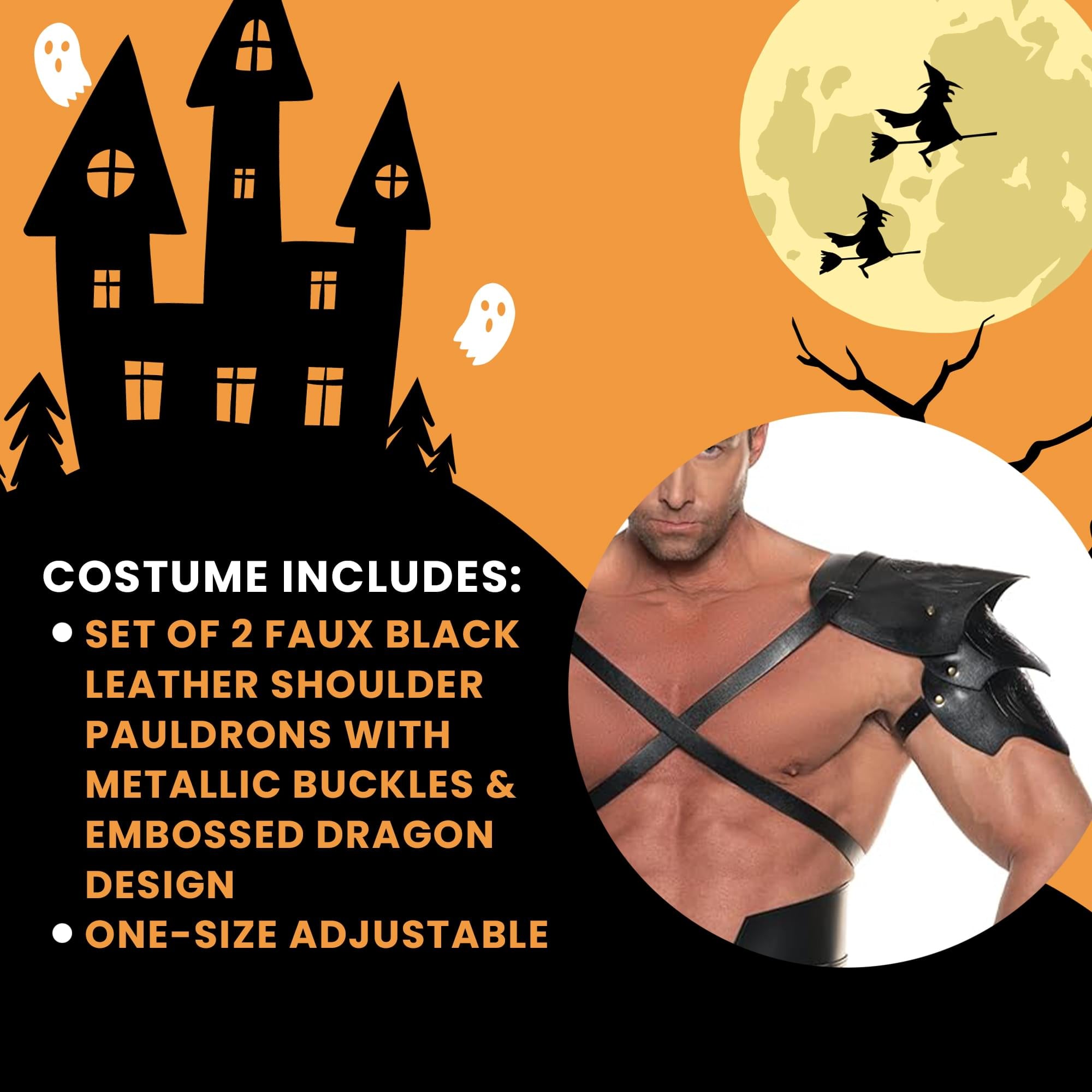 Dragon Warrior Faux Leather Shoulder Pauldrons Adult Costume Accessory | Black