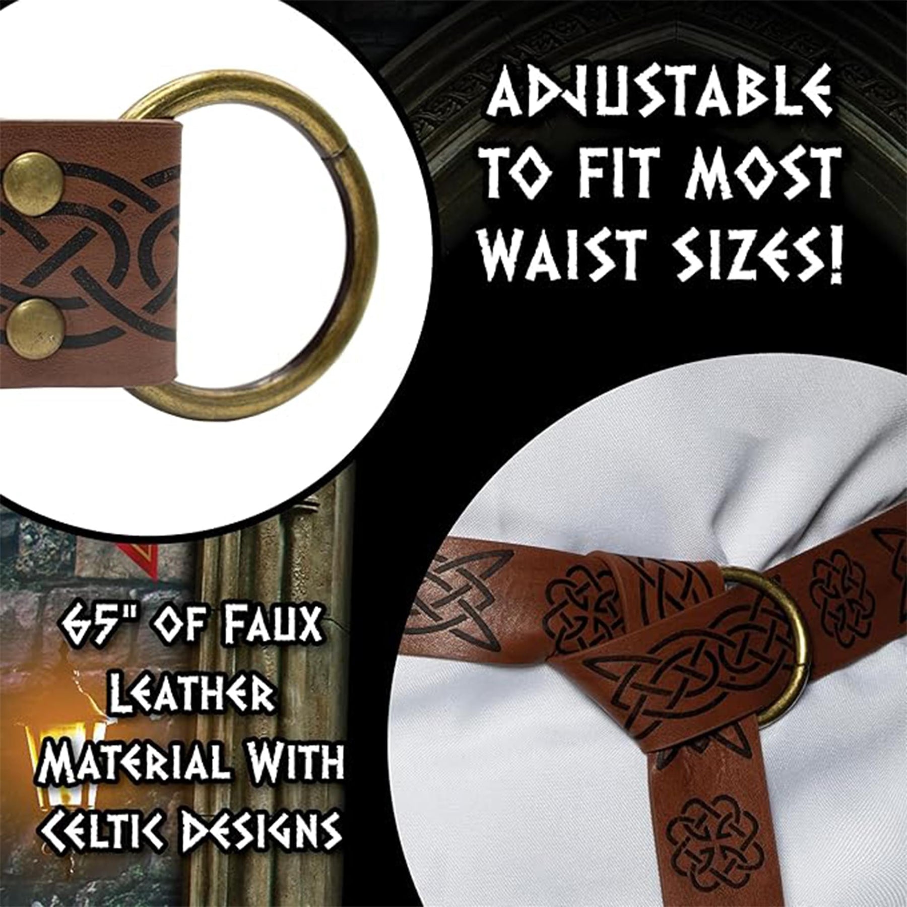 Celtic Medieval Brown Faux Leather Belt Adult Costume Accessory