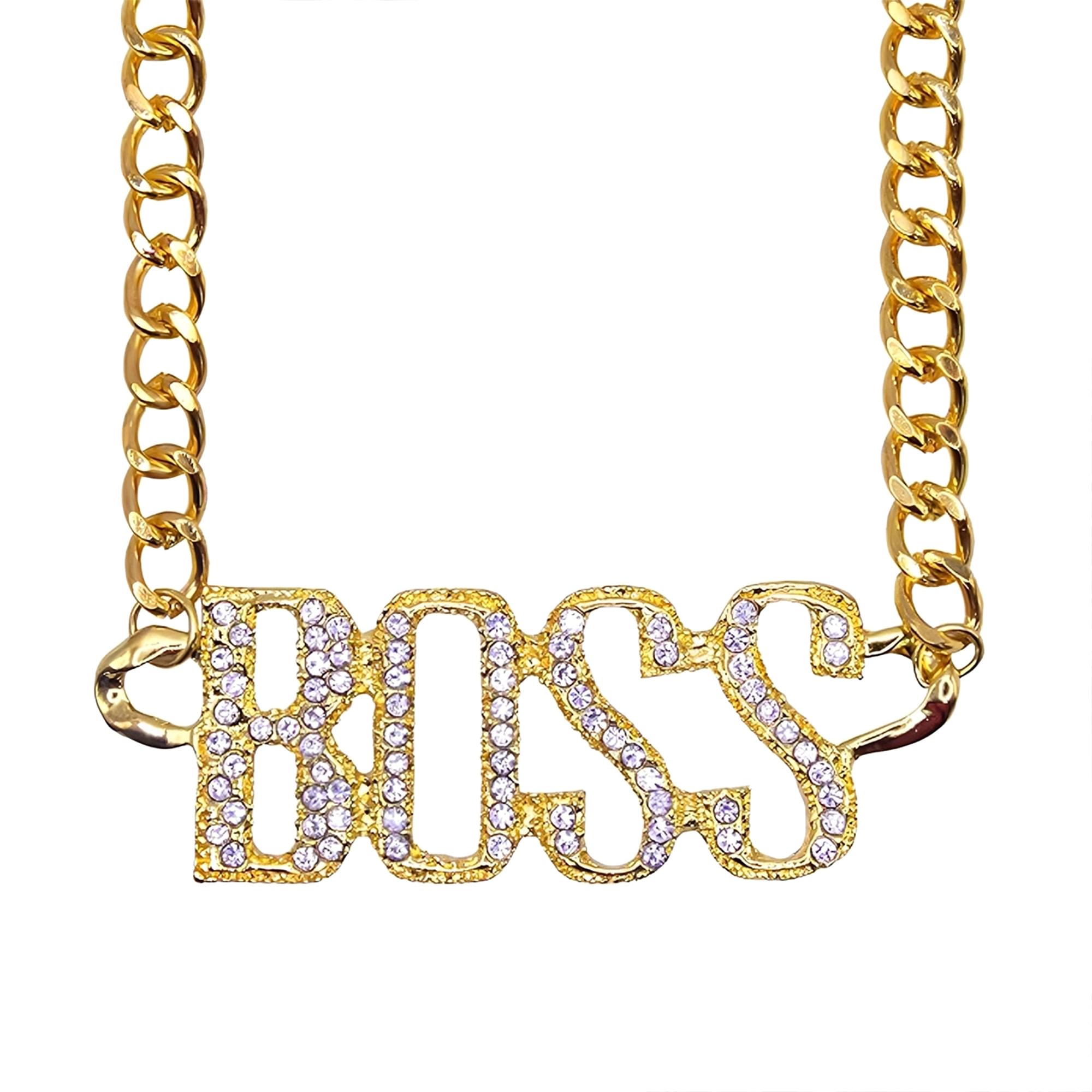 Gold Rhinestone Studded Boss Adult Costume Necklace